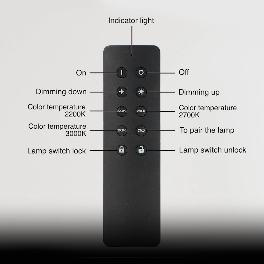 Afstandbediening voor lampen van Sompex en Villeroy & Boch│art. 970991│vooraanzicht met functie omschrijving