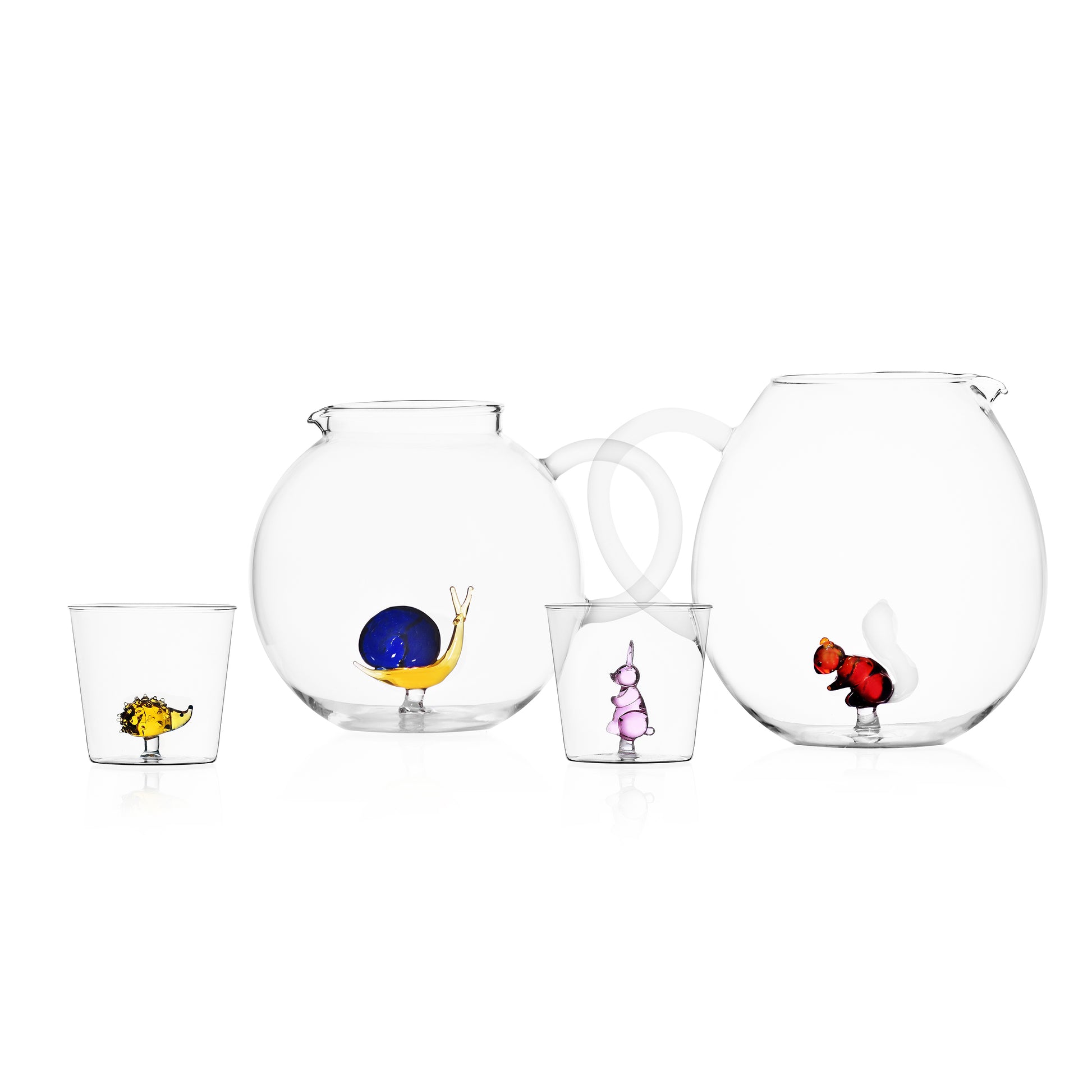 Schenkkan Animal Farm│karaf Eekhoorn│art. 352.382│met schenkkan slak en divese glazen uit serie