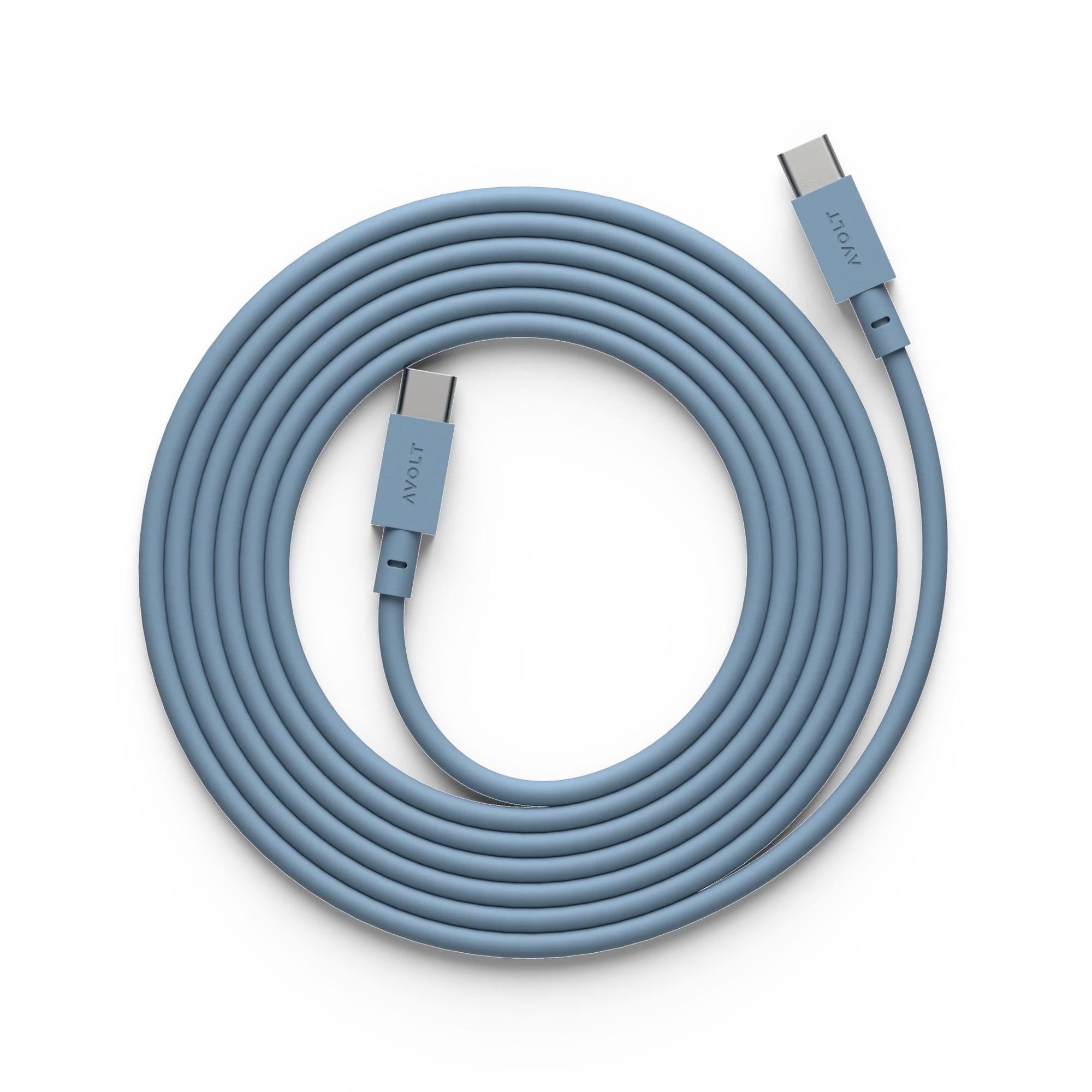 Avolt Cable 1 Shark Blue│Oplaadkabel USB-C│art. C1CC-IN60-18SHB│bovenaanzicht opgerold met witte achtergrond