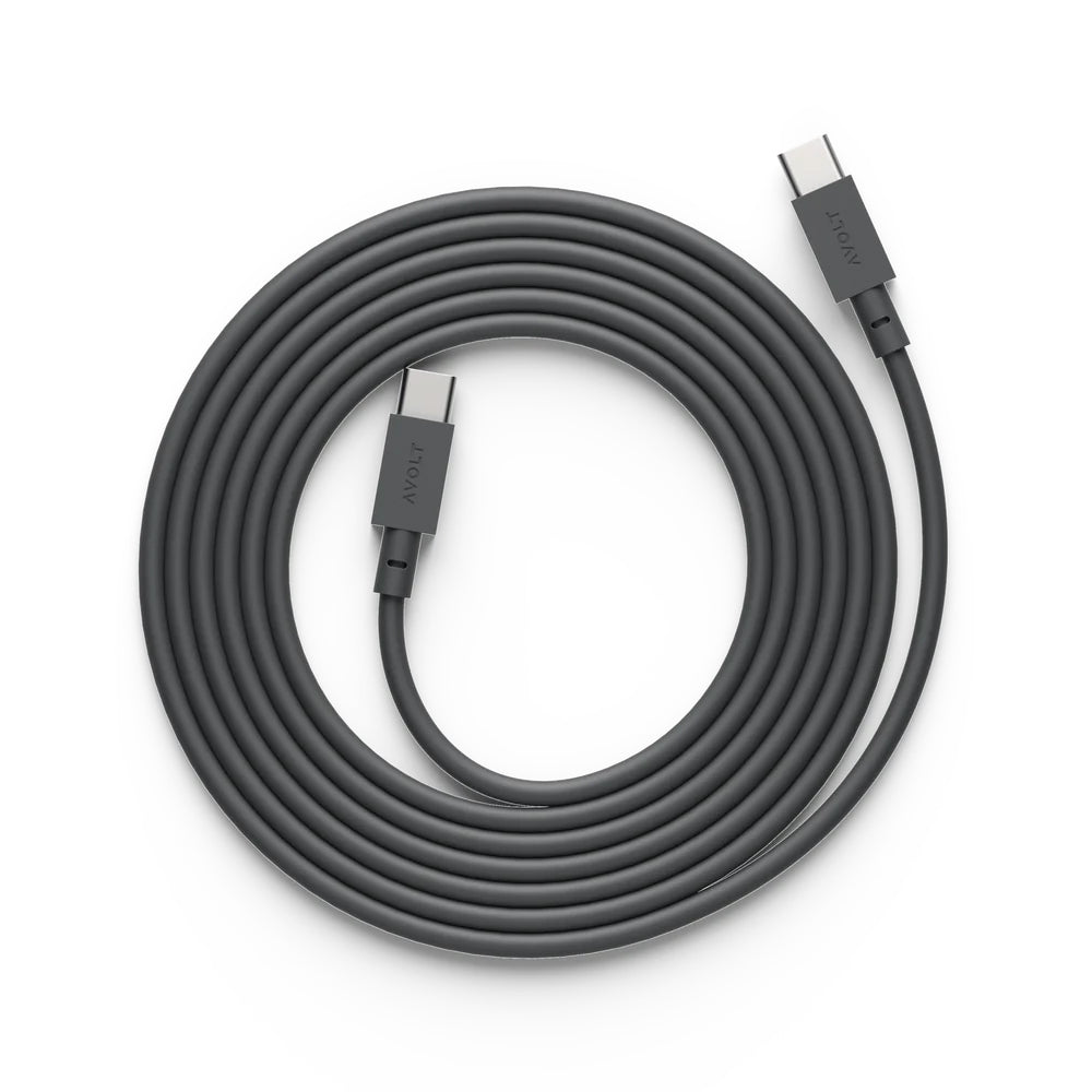 Avolt Cable 1 Oplaadkabel USB-C naar USB-C│atockholm Black│art. C1CC-IN60-18SB│bovenaanzicht opgerold