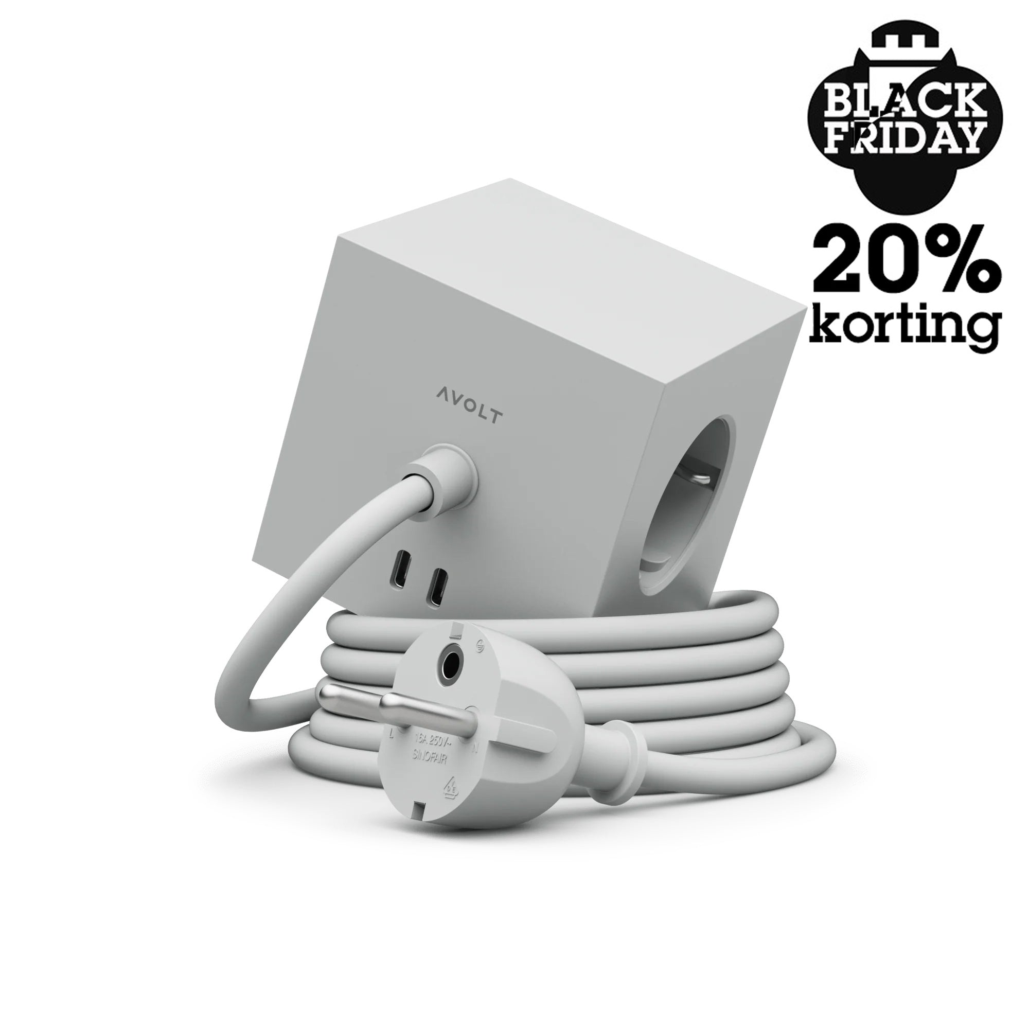 Avolt Square 1 Stekkerdoos & USB-C Oplader│Gotland Grey│art. SQ1-EUFC20-18GG│Black Friday 20% korting