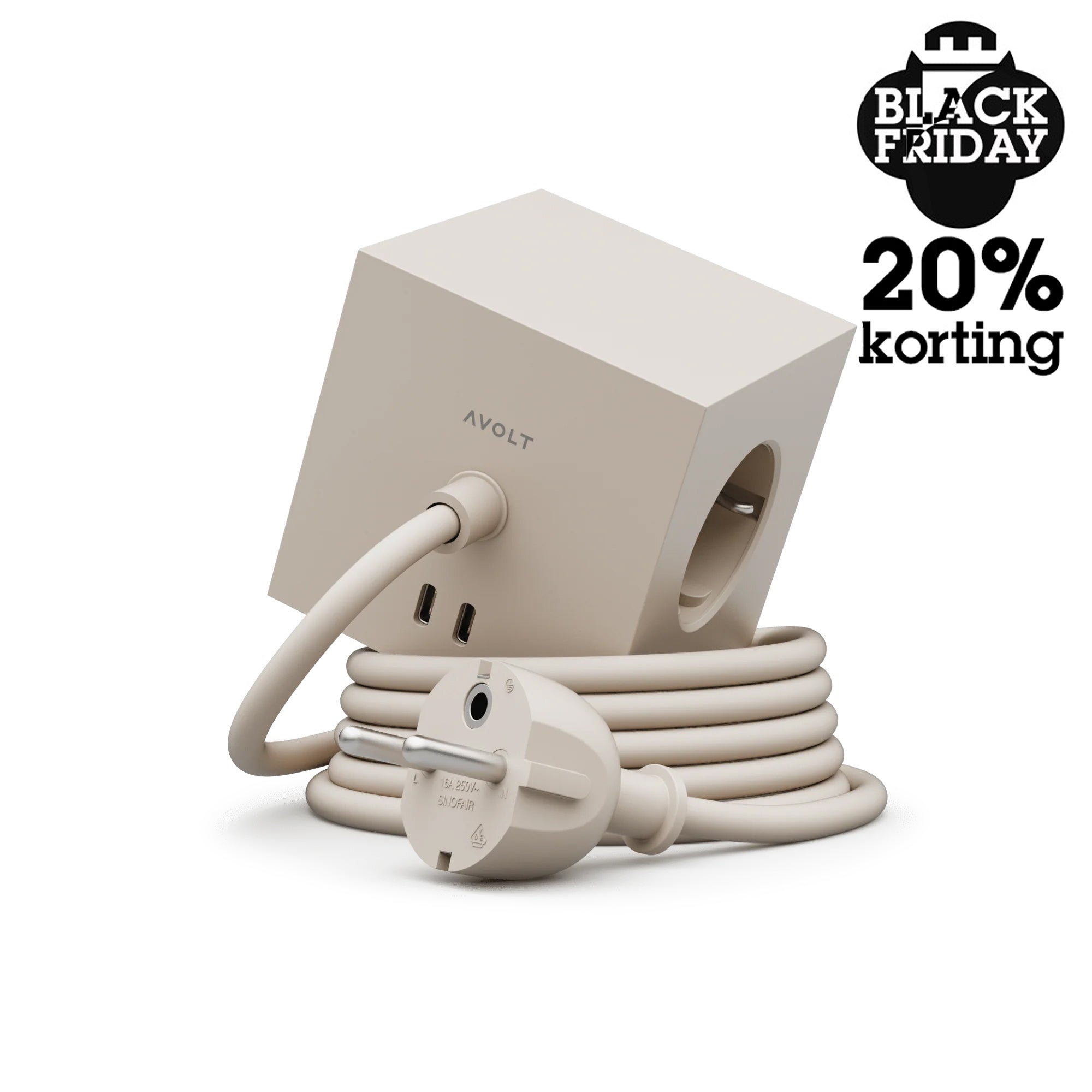 Avolt Square1 Stekkerdoos & USB-C-Oplader│Nomad Sand│art. SQ1-EUFC20-18BE│Black Friday 20% Korting