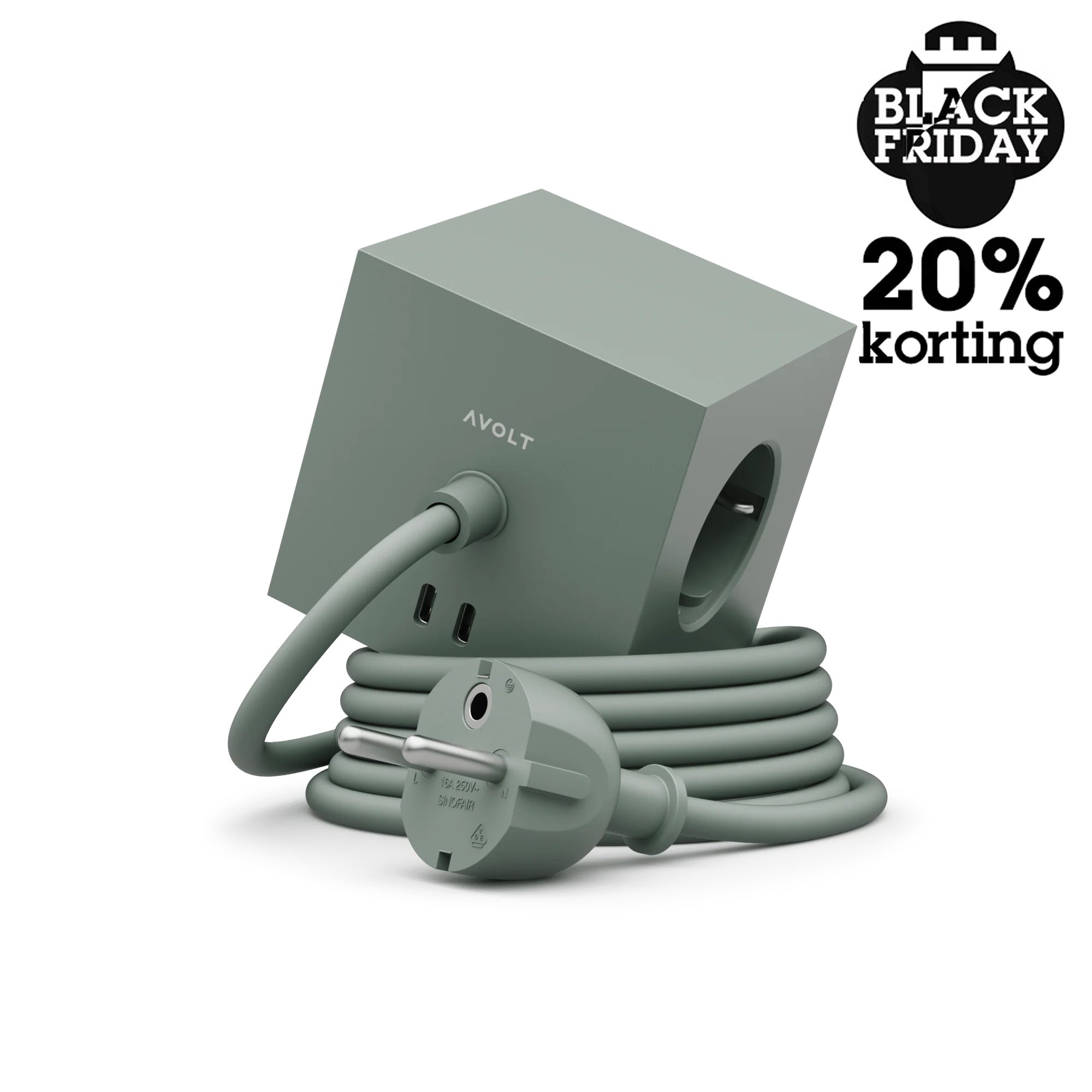 Avolt Square 1 Stekkerdoos & USB-C Oplader│Oakland Green│art. SQ1-EUFC20-180G│Black Friday 20% Korting