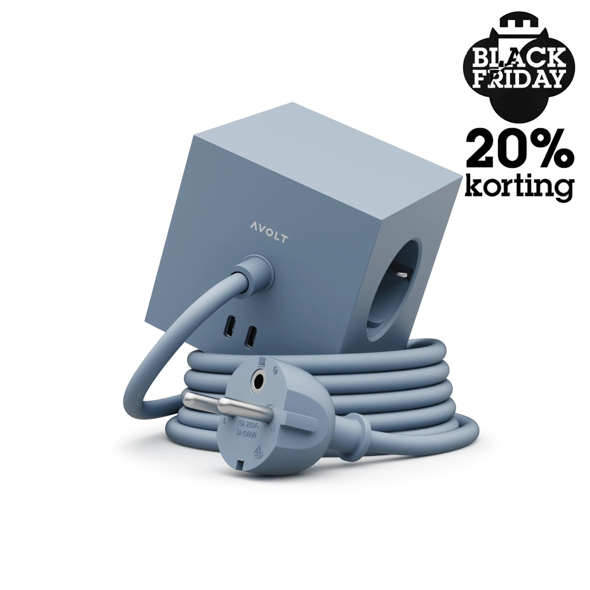 Avolt Square 1 Stekkerdoos en USB-C Oplader│Shark Blue│art. SQ1-EUFC20-18SHB│Black Friday 20% Korting