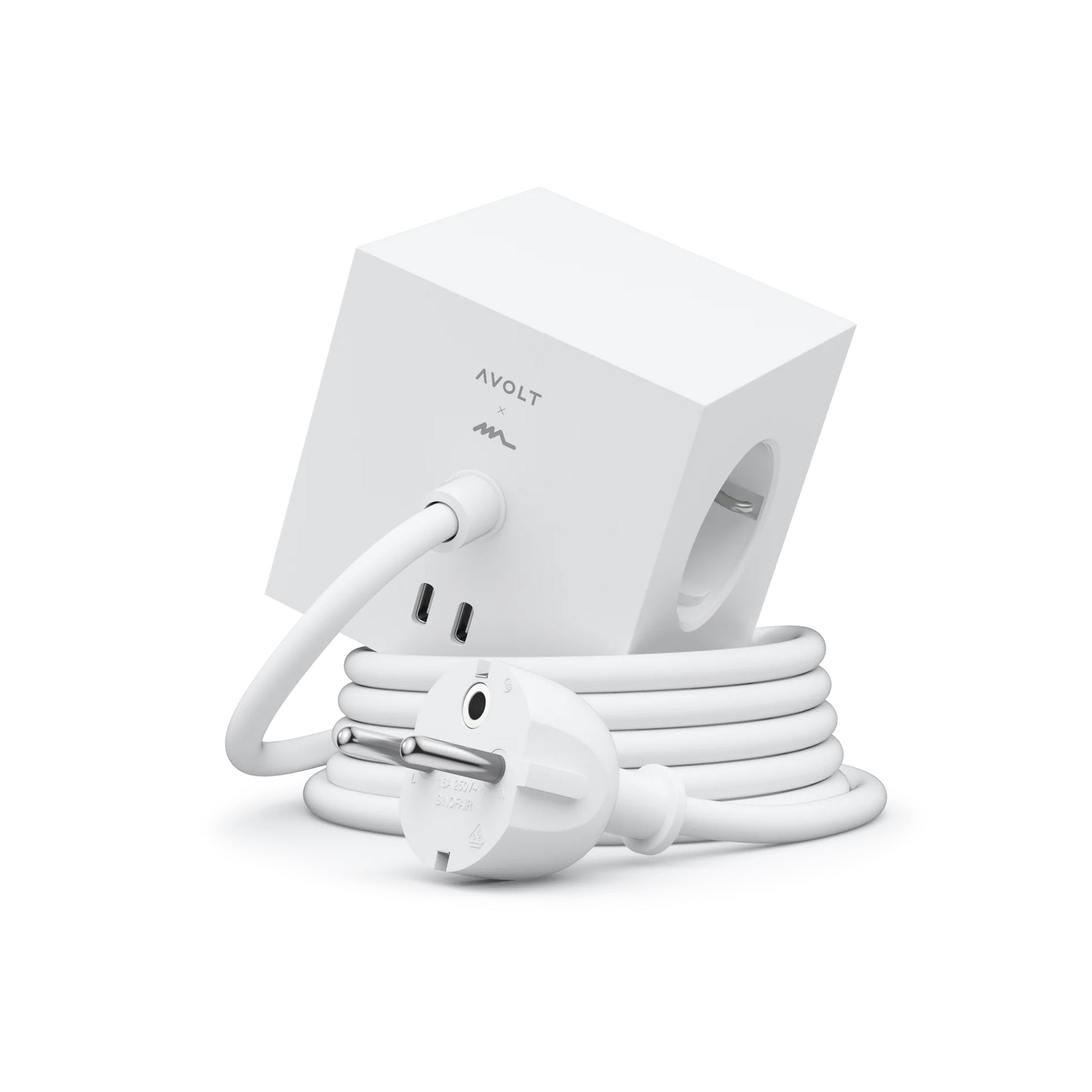 Avolt Square 1 Stekkerdoos & USB-C Oplader White│art. SQ1-EUFC30-30WH│vooraanzicht met witte achtergrond