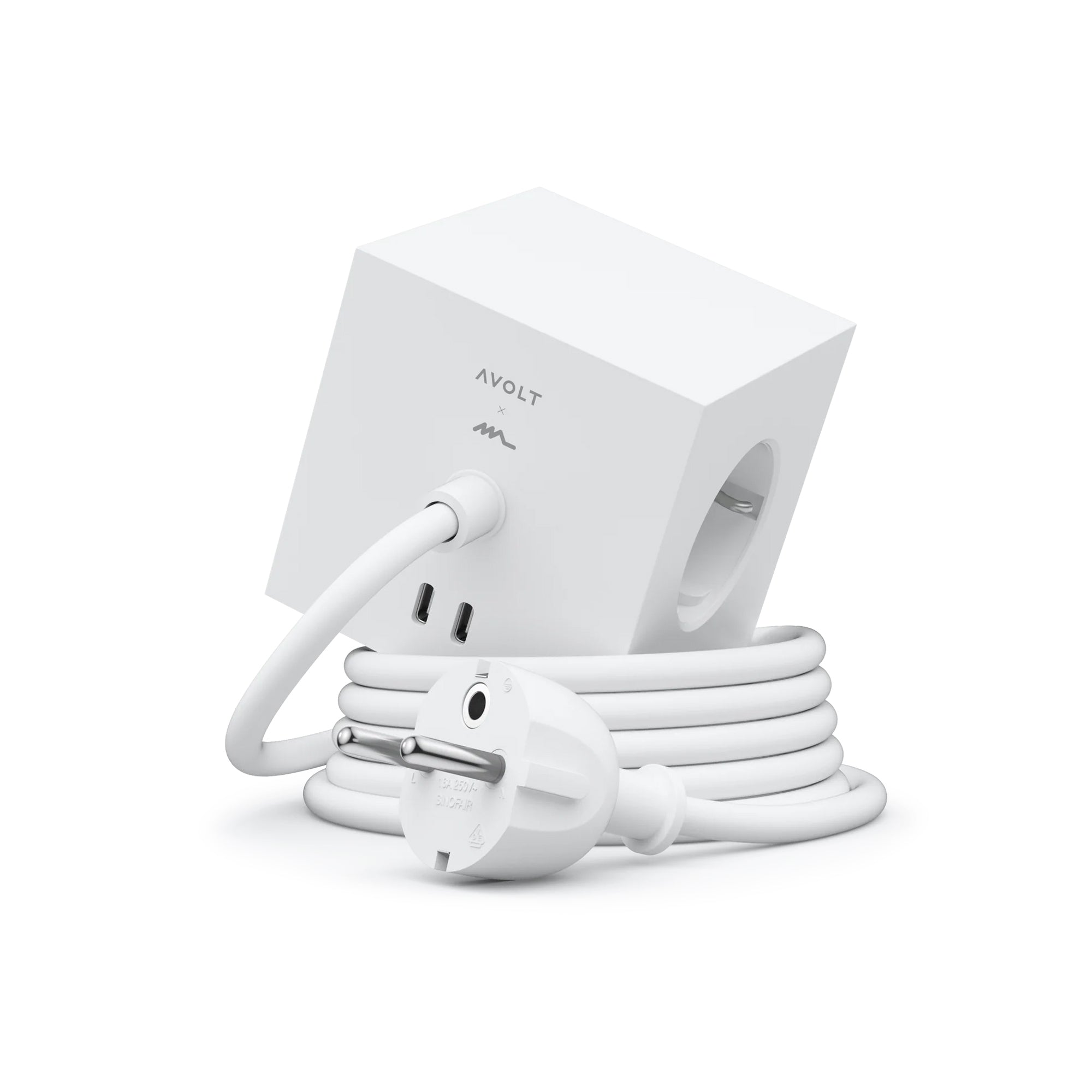 Avolt Square 1 Stekkerdoos & USB-C Oplader White│art. SQ1-EUFC30-30WH│vooraanzicht met witte achtergrond