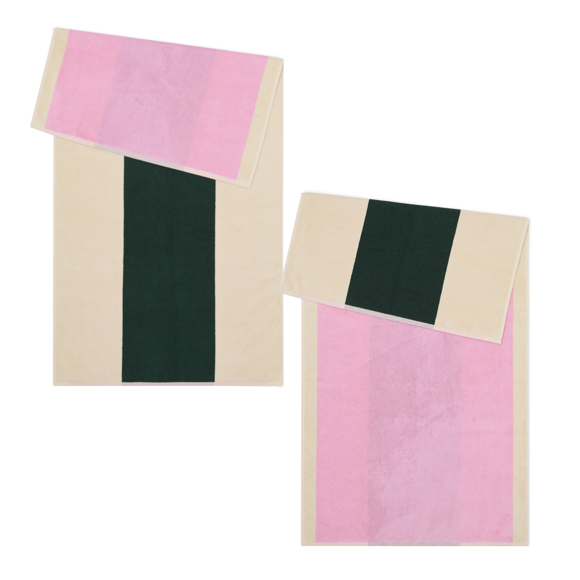 Badhanddoek Martens & Martens Pink & Dark Green voor Suite702 - voor en achterkant met witte achtergrond