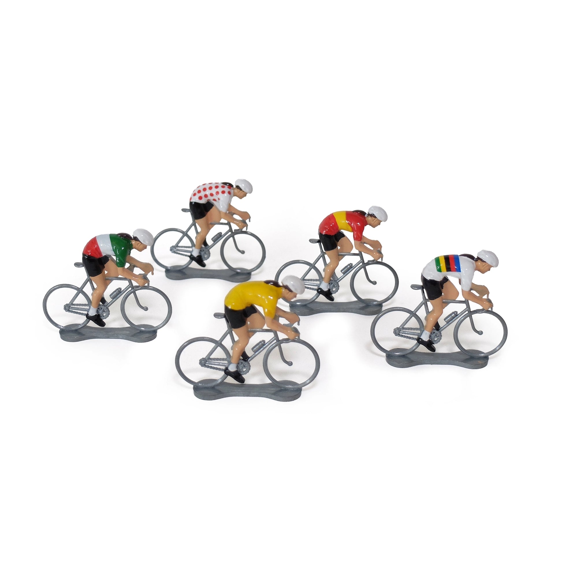Meerdere miniatuur wielrensters van Bernard & Eddy in verschillende wielertruien