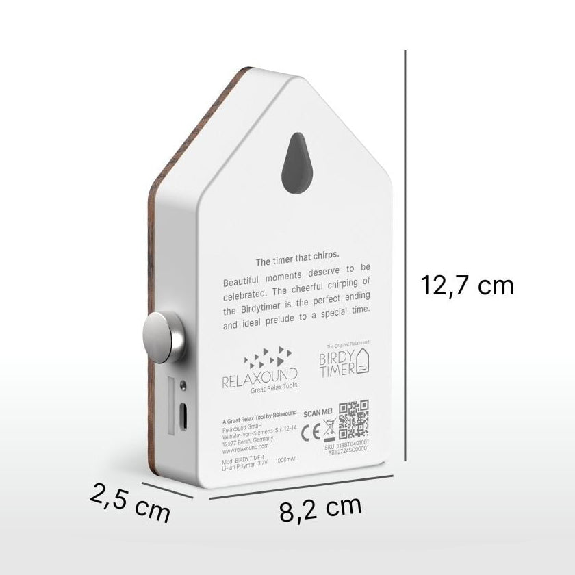 Birdytimer Eikenhout│Kookwekker Relaxound│art. 11BBT0201001│achterkant met afmetingen