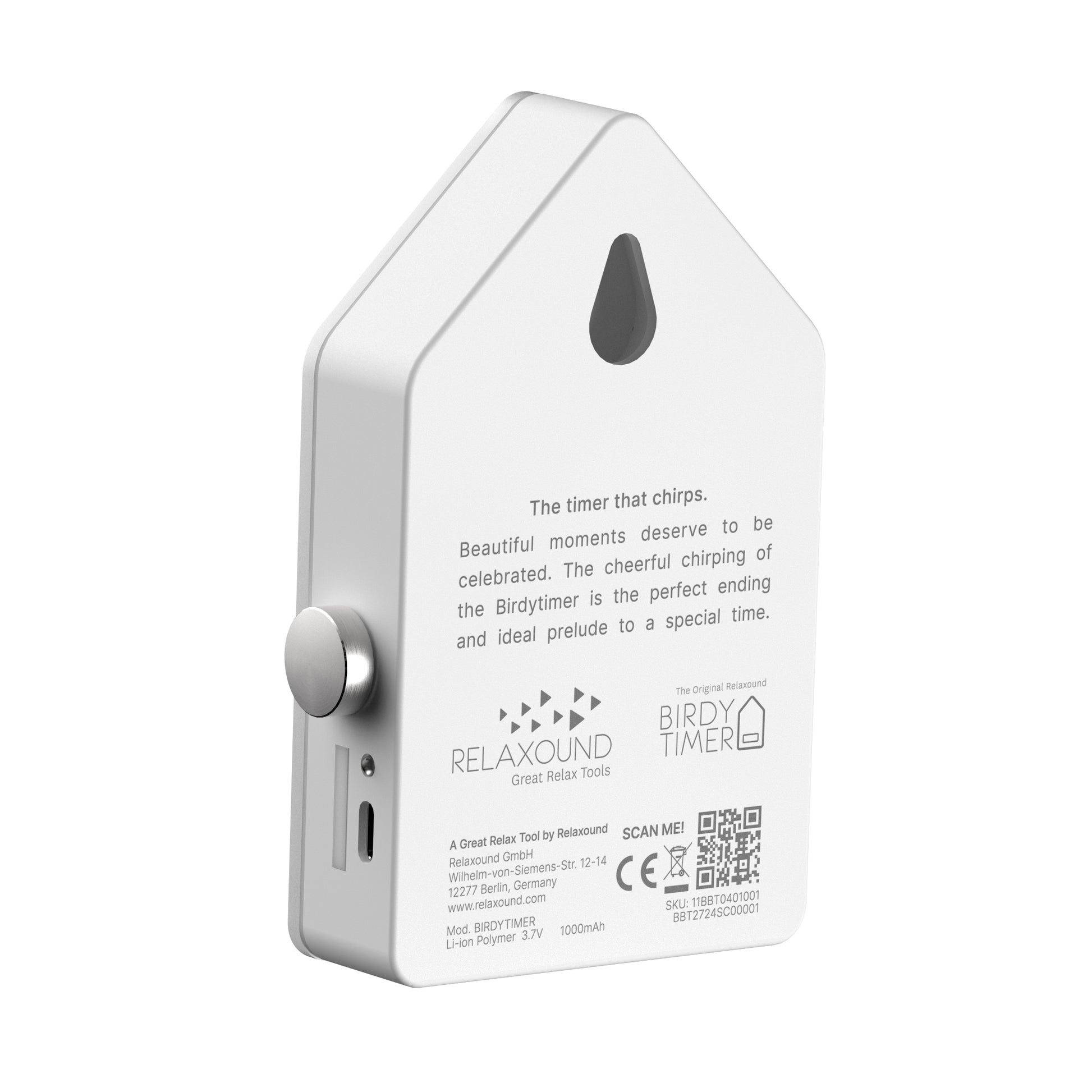 Birdytimer Classic Wit│Kookwekker met Vogelgeluiden│Relaxound│art. 11BBT0101001│achterkant