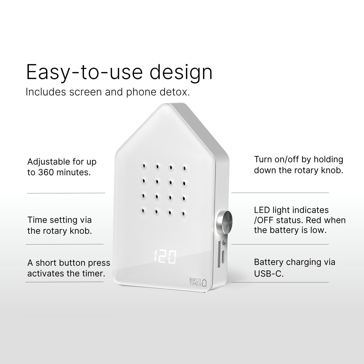Birdytimer Classic Wit│Kookwekker met Vogelgeluiden│Relaxound│art. 11BBT0101001│voorkant met gebruiksaanwijzing