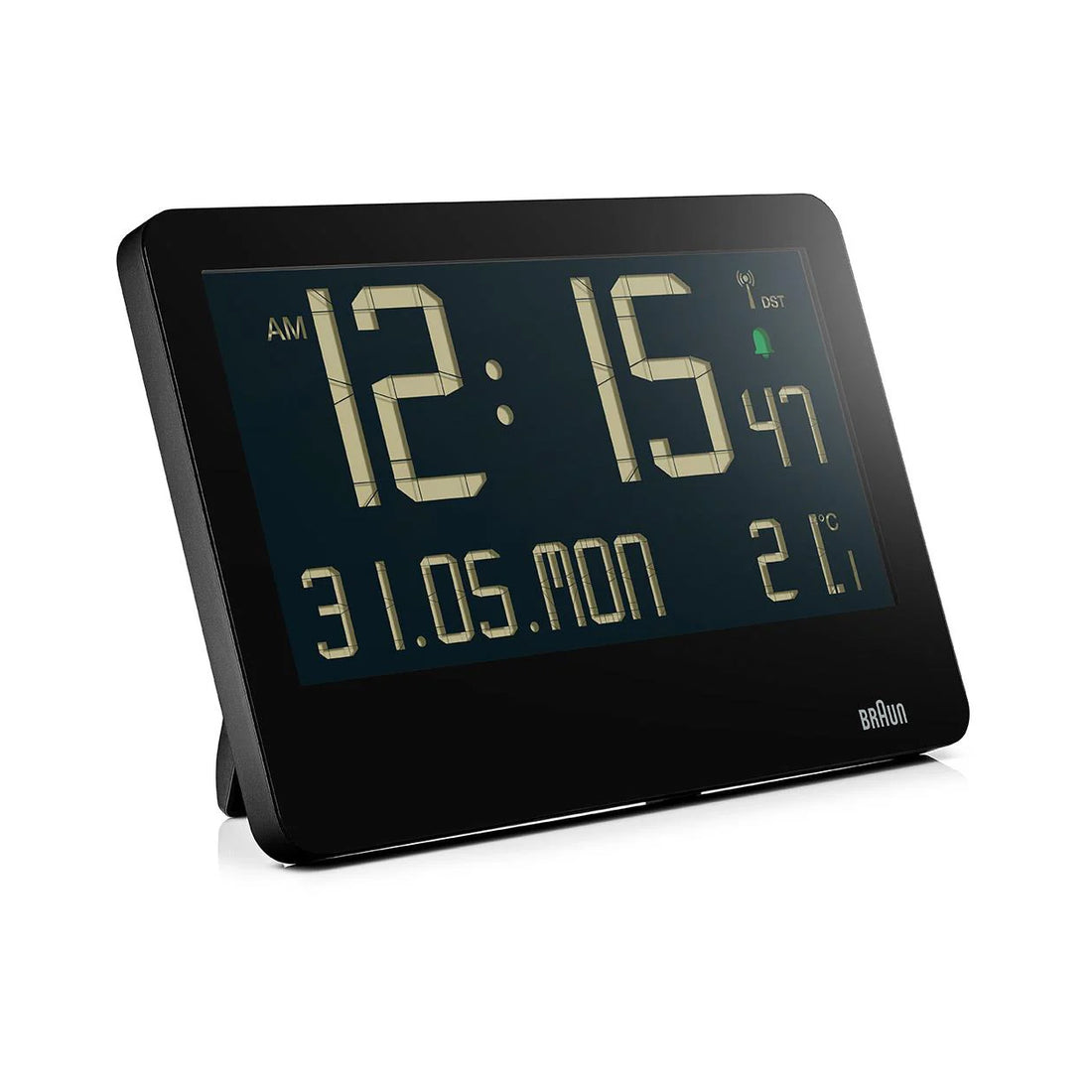 Braun BC14-DCF digitale Wanduhr Schwarz, Schrägansicht von vorn links