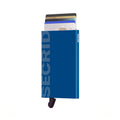 Secrid Cardprotector Laser│art. CLA-LOGOBLUE│pasjeshouder│voorkant met uitgeschoven pasjes en clip