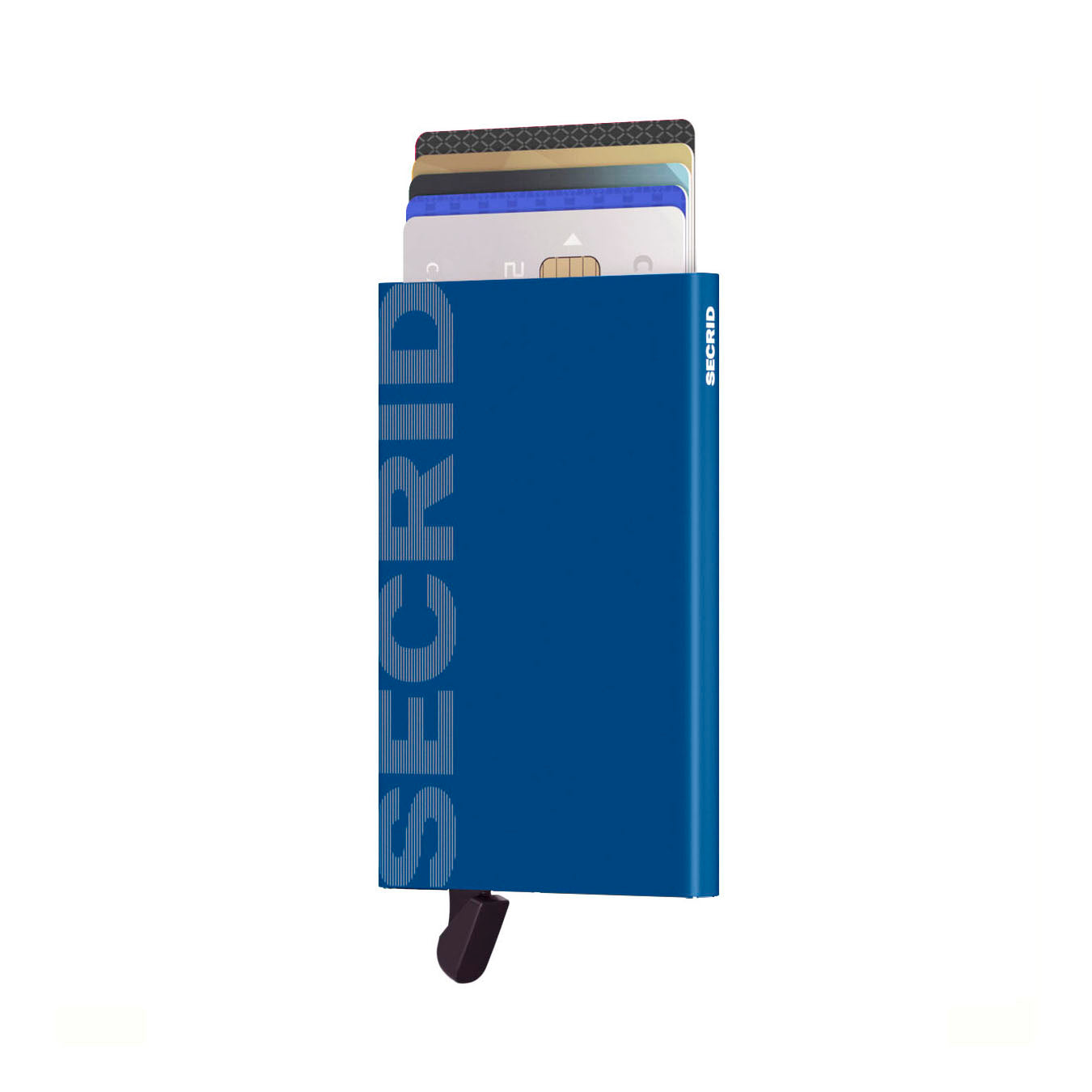 Secrid Cardprotector Laser│art. CLA-LOGOBLUE│pasjeshouder│voorkant met uitgeschoven pasjes en clip
