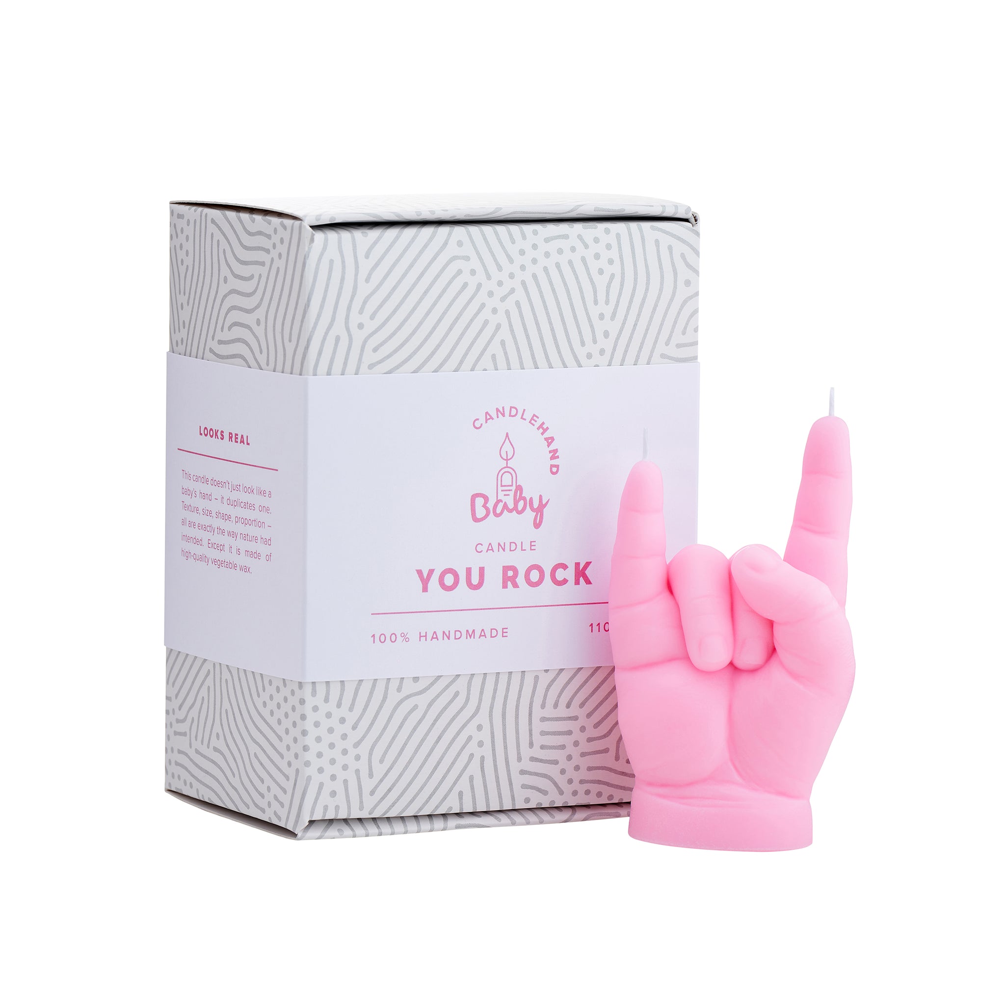 Candlehand You Rock Kaars Baby Roze│art. BB-RCK-PINK│naast geschenkverpakking