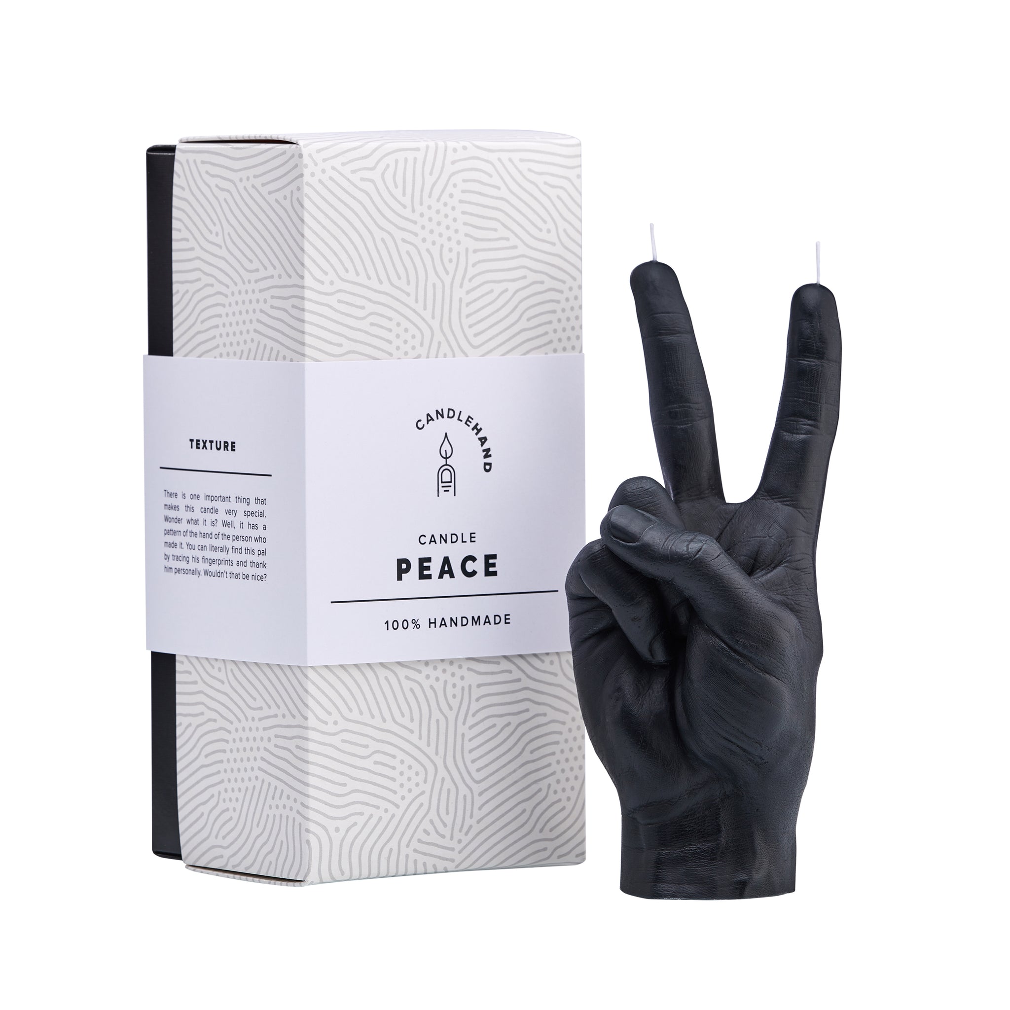 Candlehand Peace Kaars Zwart│art. VIC-BLACK│naast geschenkverpakking