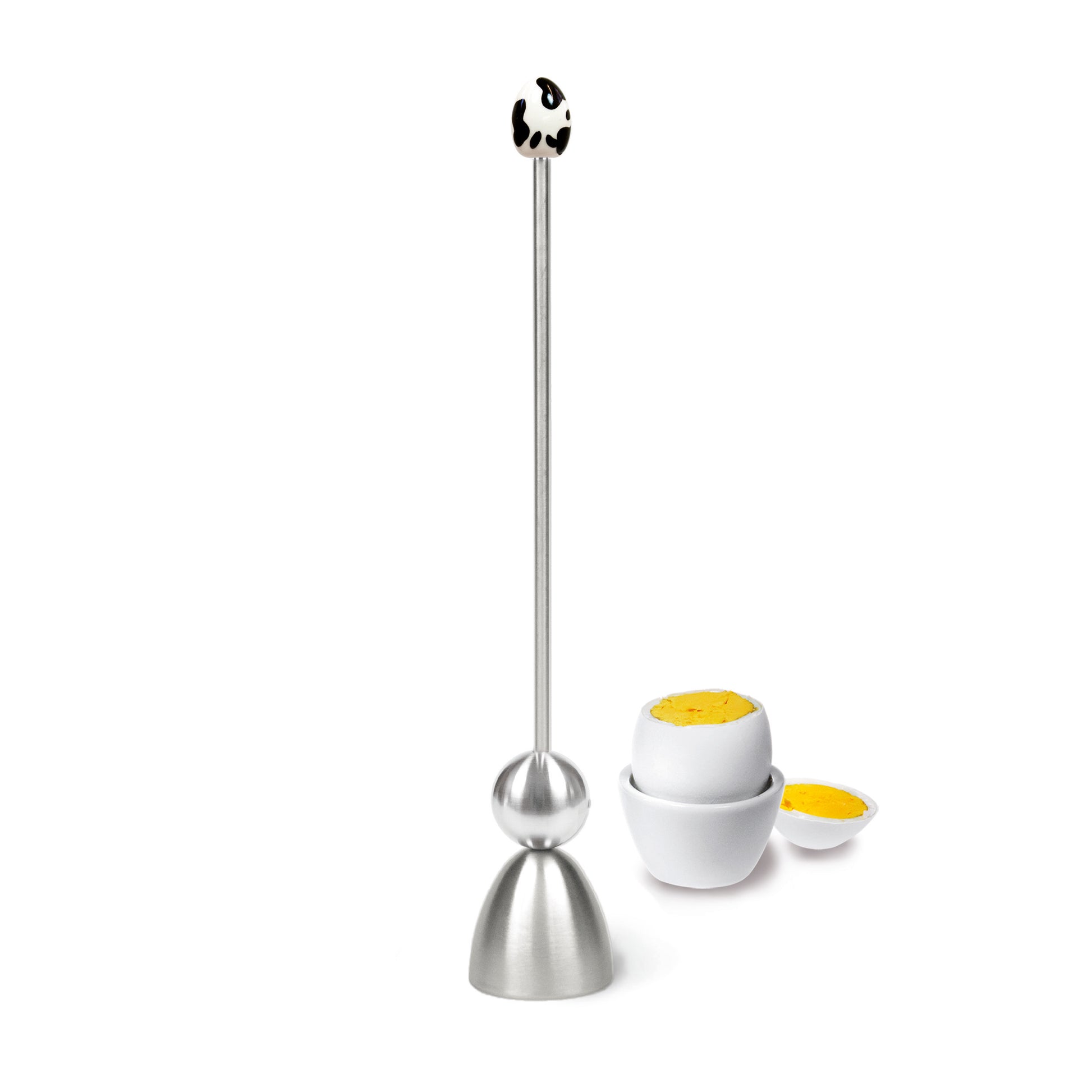Clack Ei-Opener Koeienvlekken│Take2-Design│art. 99004/30│voorkant met gekookt eitje op achtergrond