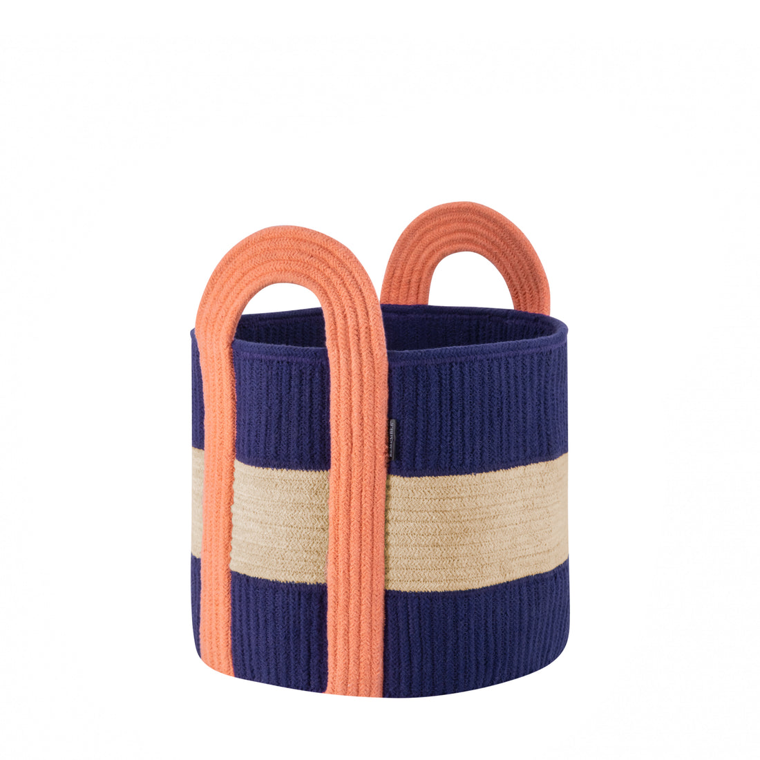 Remember Colombo opbergmand in de kleine maat, blauw met wit en zachtroze hengsels, vooraanzicht.
