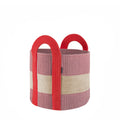 Remember Colombo opbergmand in de kleine maat, roze met ecru en rode hengsels, vooraanzicht.
