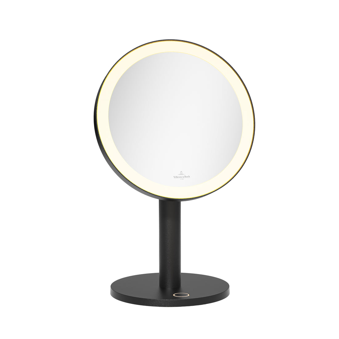 Como Kosmetische Spiegel Zwart│Oplaadbare Verlichting│Villeroy & Boch│art. 97030│voorkant met witte achtergrond en licht aan