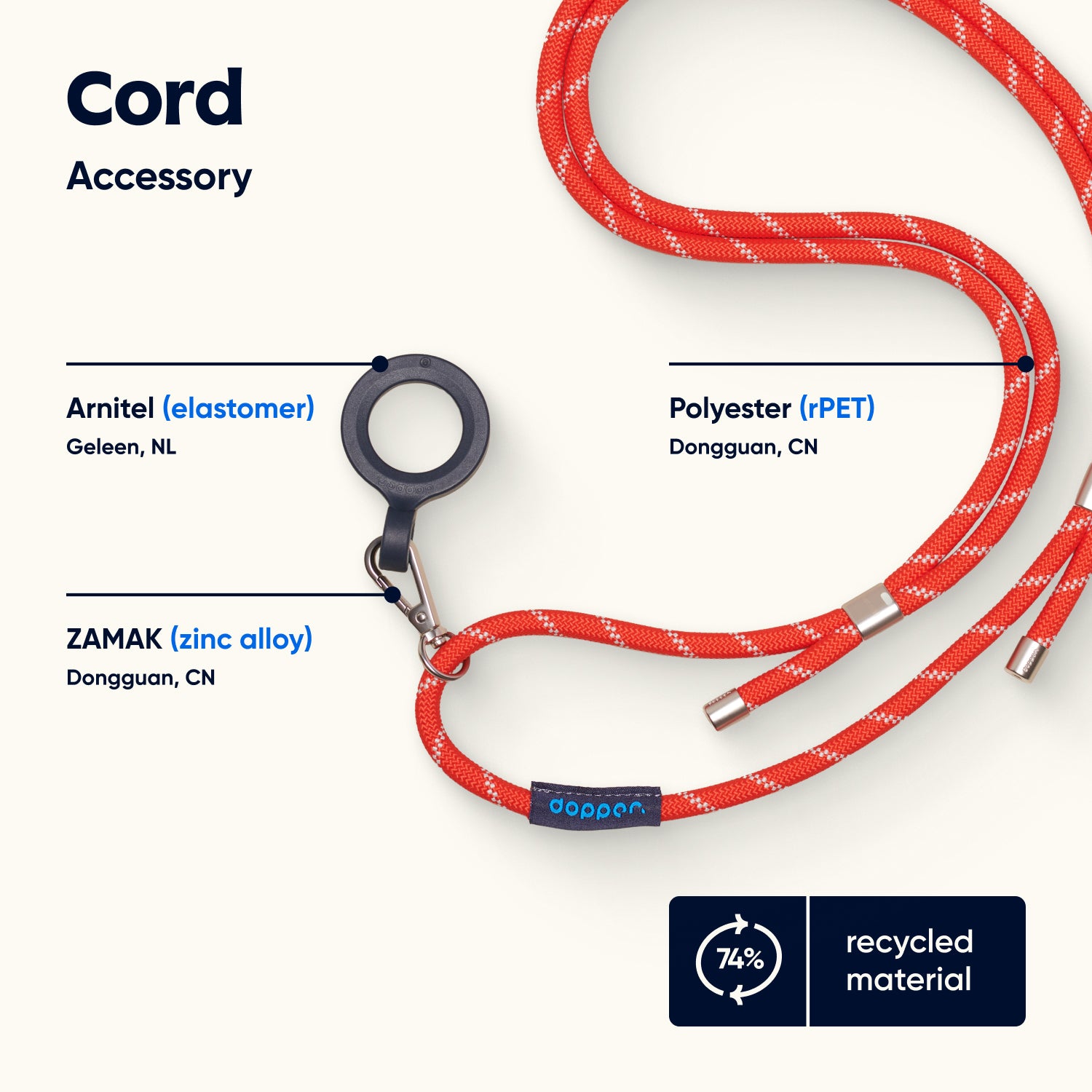 Dopper Cord Silver Red│art. 7443│materialen