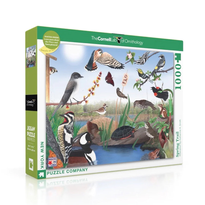 Puzzel Cornell Lab of Ornithology Spring Trail│New York Puzzel Company│art. NPZCB2267│verpakking met schaduw