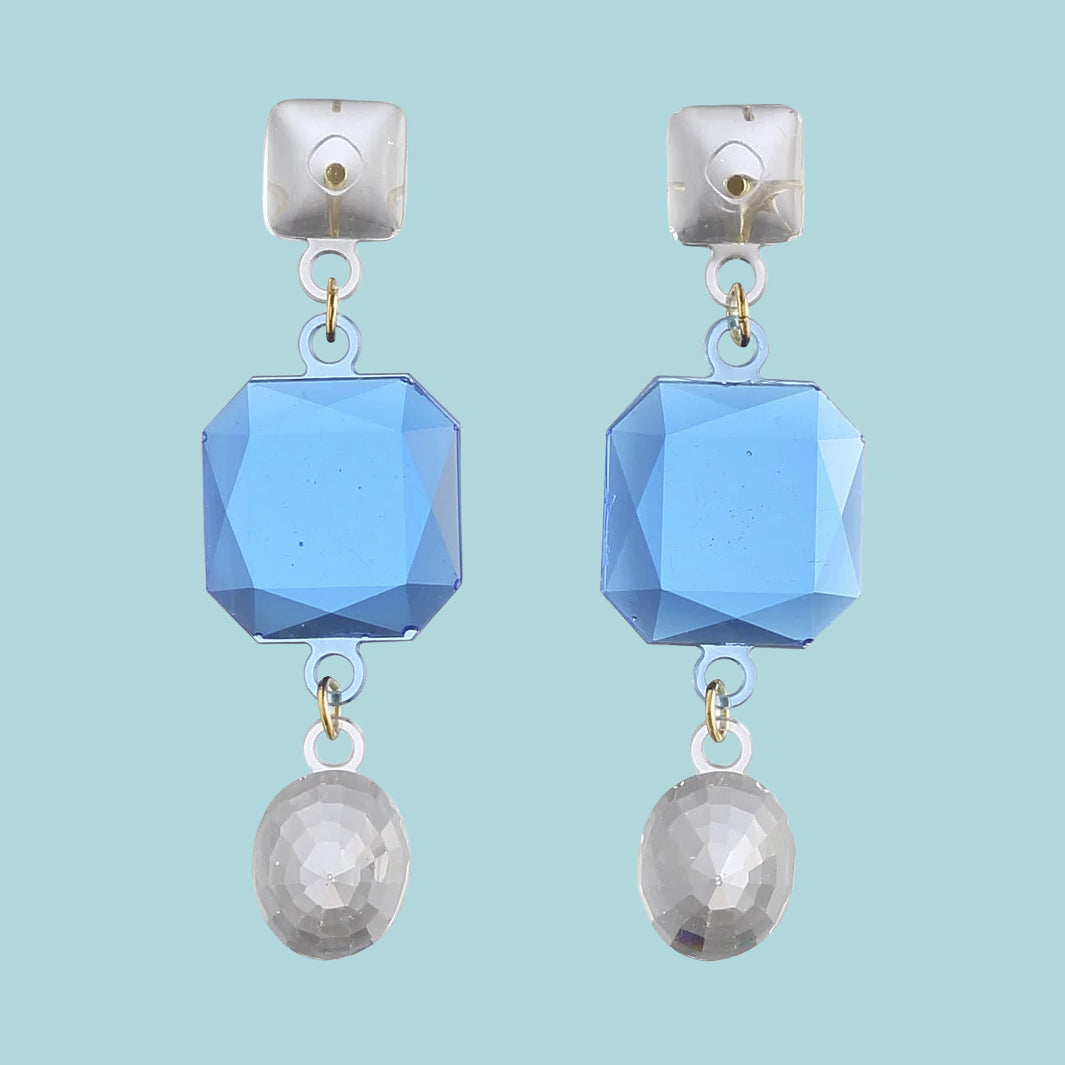 Oorbellen Crown Triplo Blauw│Corsari Jewels│art. CJQ-3002-01│vooraanzicht met blauwe achtergrond