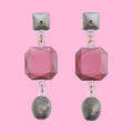 Oorbellen Crown Triplo Roze│Corsari Jewels│art. CJQ-3002-02│vooraanzicht met roze achtergrond