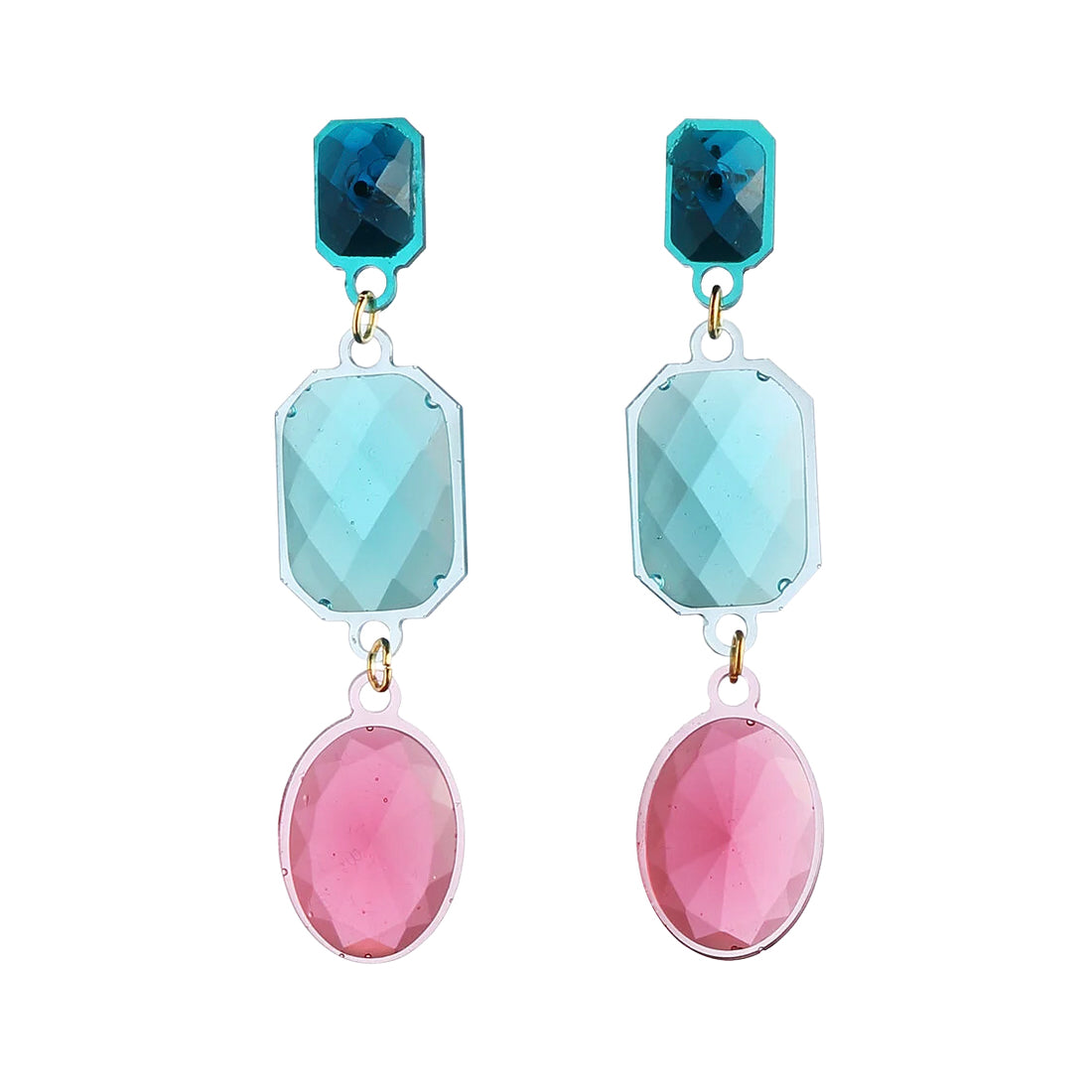 Oorbellen Deco Oval Pink & Turqouise│Corsari Jewels│art. CJD-3001-042│vooraanzicht