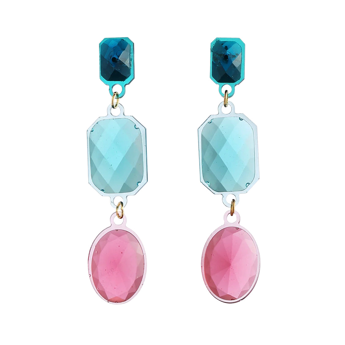 Oorbellen Deco Oval Pink & Turqouise│Corsari Jewels│art. CJD-3001-042│vooraanzicht