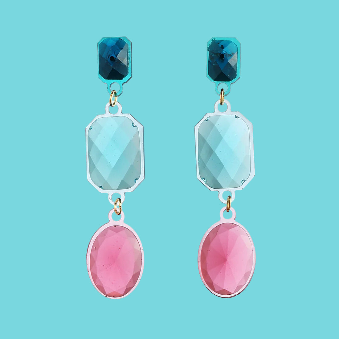 Oorbellen Deco Oval Pink & Turqouise│Corsari Jewels│art. CJD-3001-042│vooraanzicht