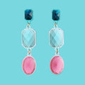 Oorbellen Deco Oval Pink & Turqouise│Corsari Jewels│art. CJD-3001-042│vooraanzichtmet blauwe achtergrond