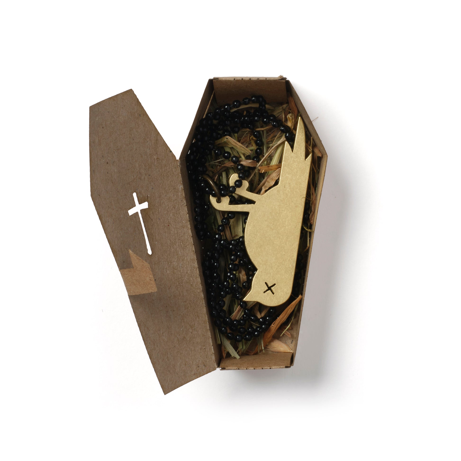 Dooie Mus Ketting Deluxe│Messing│bovenaanzicht doodskistje