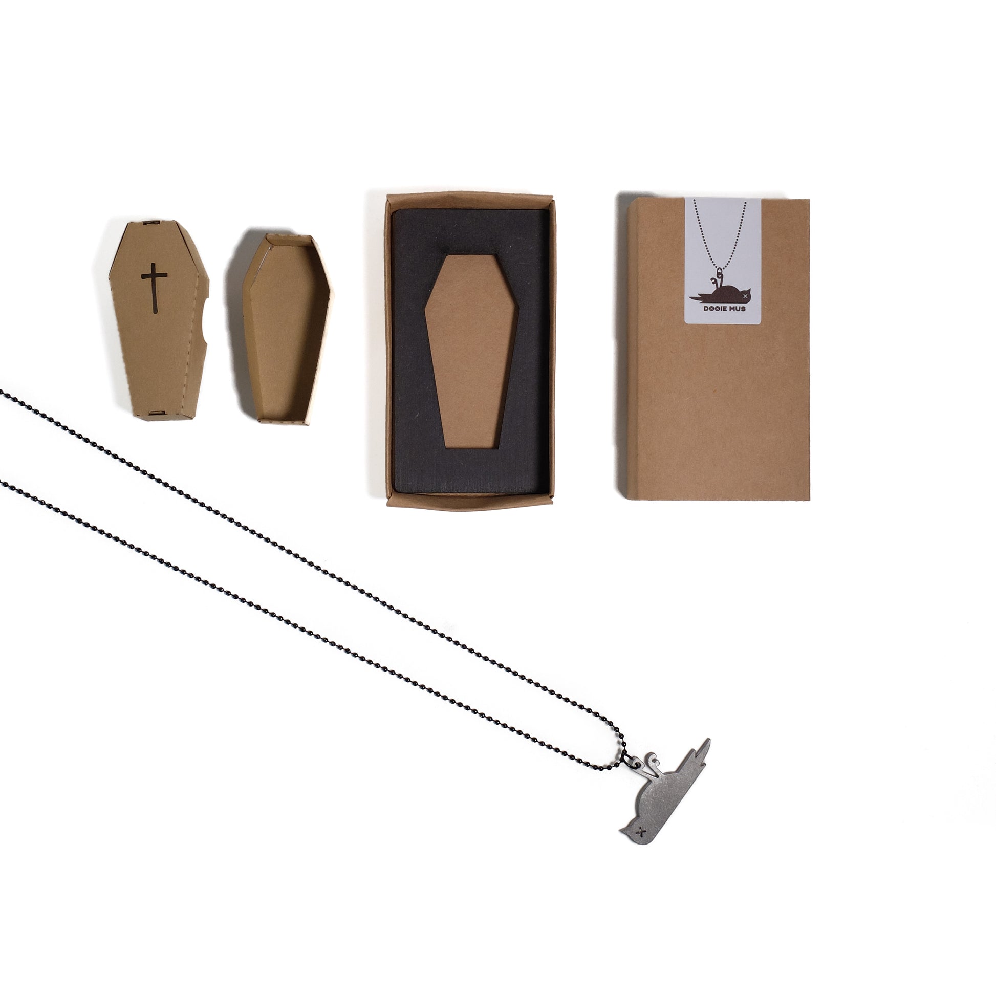 Dooie Mus Ketting RVS│bovenaanzicht geopende verpakking