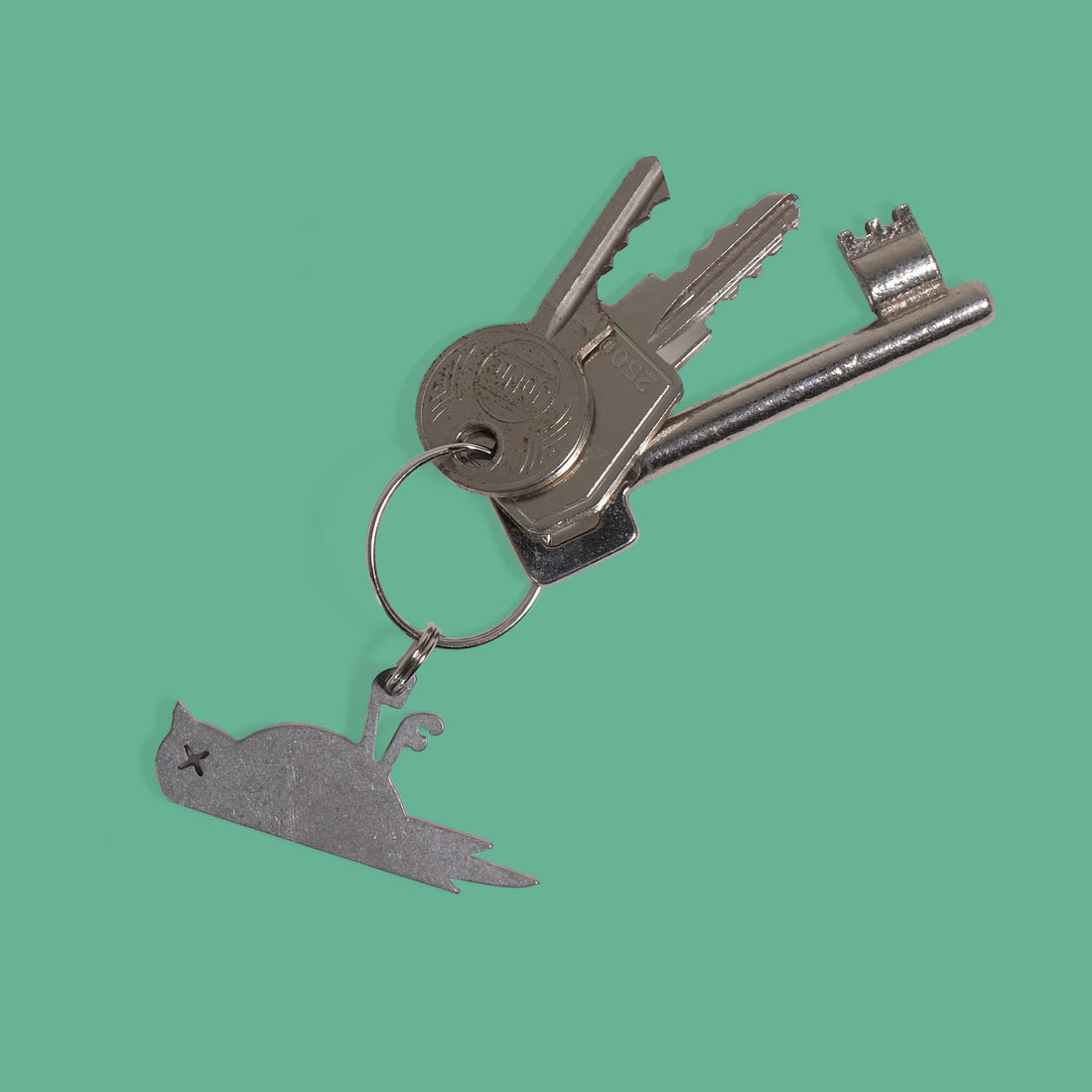 Dooie Mus Sleutelhanger RVS│bovenaanzicht liggend