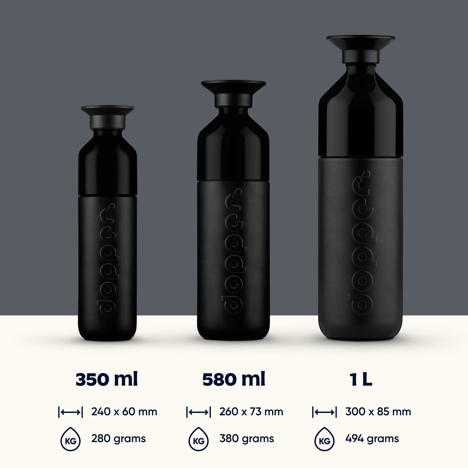 Dopper Insulated 1L Blazing Black│art. 5654│afmetingen en gewicht