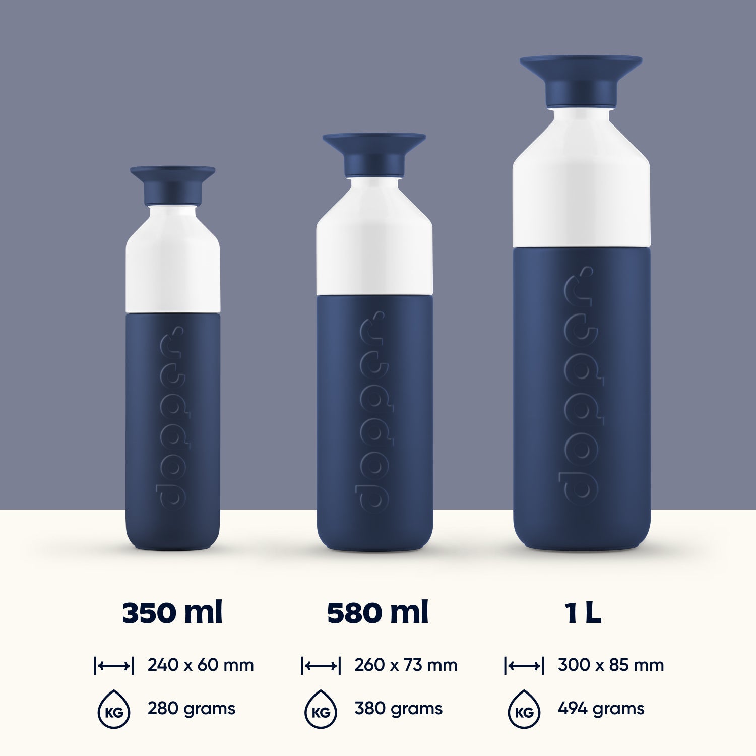 Dopper Insulated X-Large Breaker Blue│Thermosfles 1L│art. 5661│afmeting en gewicht