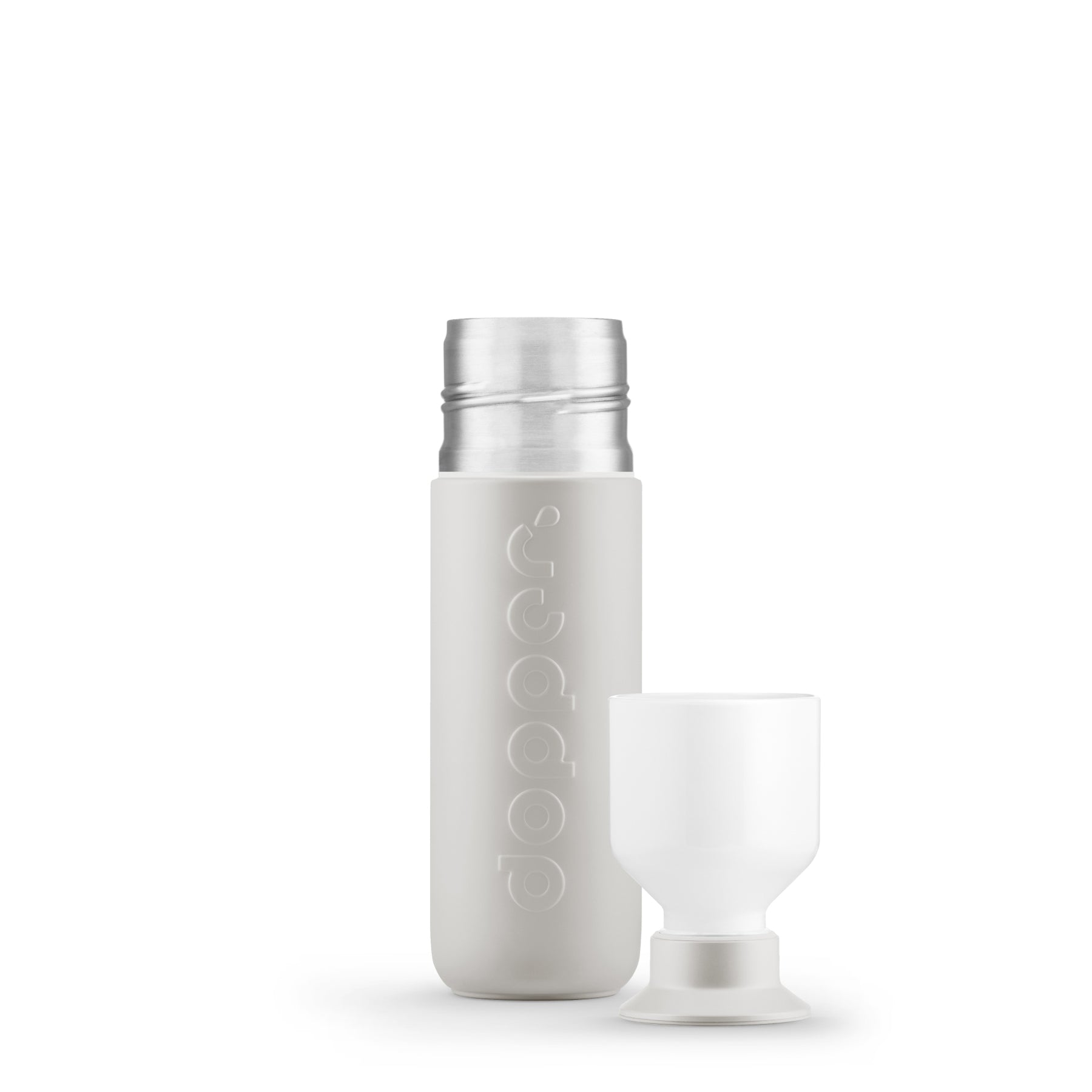 Dopper Insulated Small 350ml Gentle Grey│Thermosfles│art. 5319│vooraanzicht met losse beker