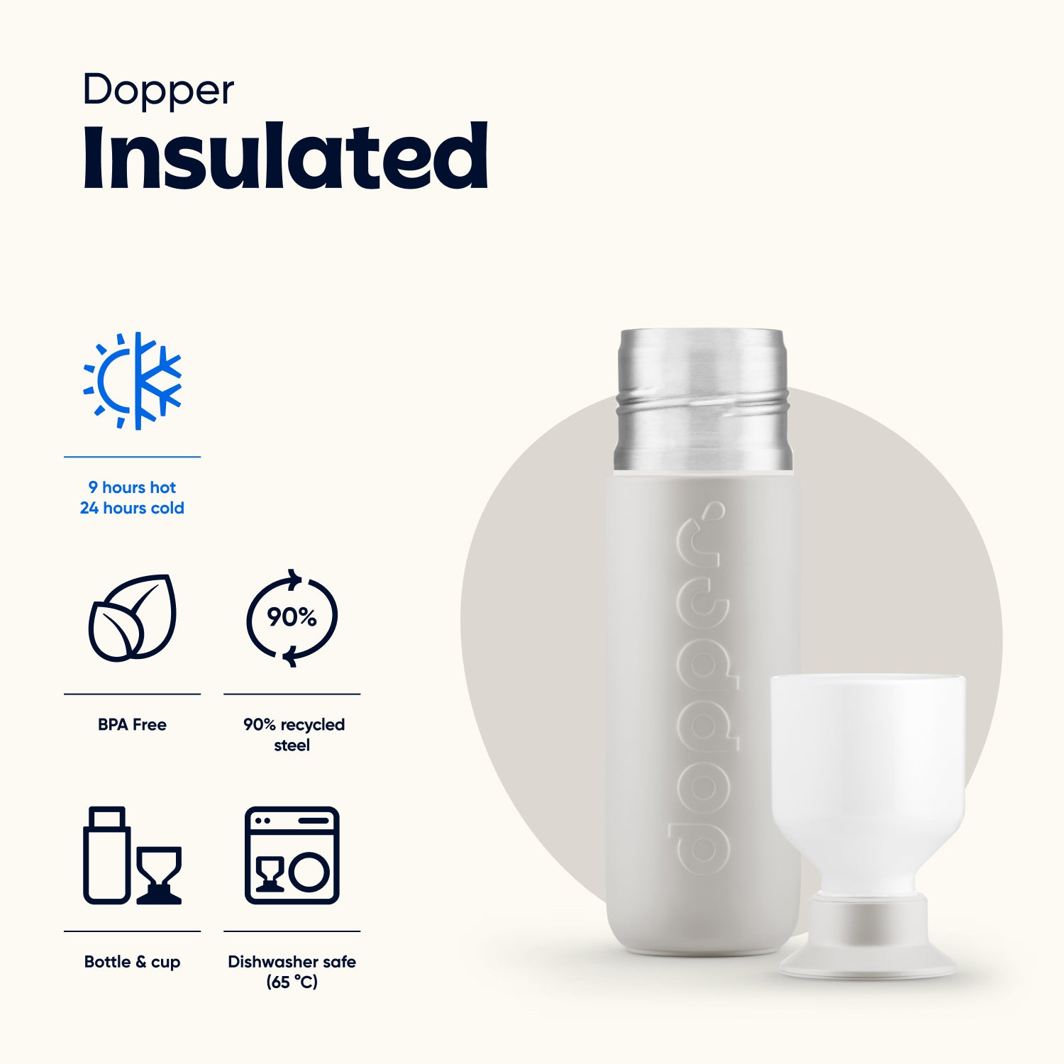 Dopper Insulated Small 350ml Gentle Grey│Thermosfles│art. 5319│eigenschappen 