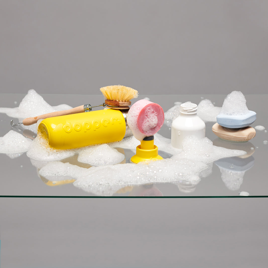 Dopper Insulated Small Lemon Crush│Thermosfles 350ml Geel│art. 4466│met afwasborstel en zeep