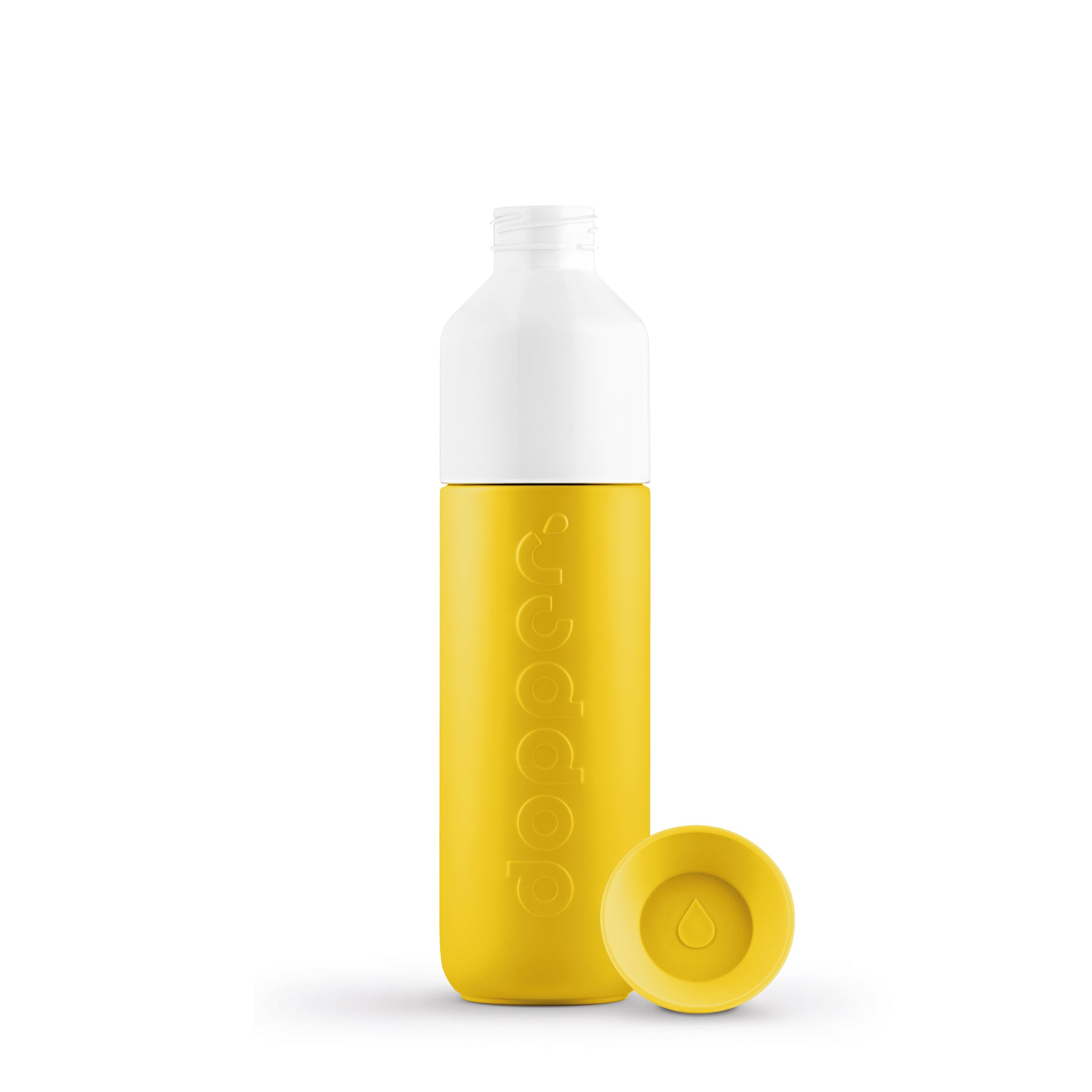 Dopper Insulated Small Lemon Crush│Thermosfles 350ml Geel│art. 4466│met losse dop liggend  naast fles