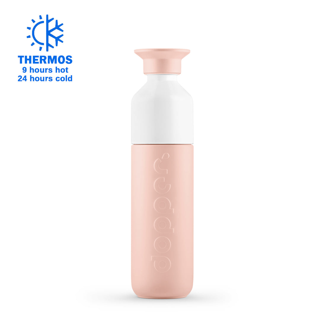 Dopper Insulated Small Pebble Peach│Thermosfles 350ml│vooraanzicht met Thermos logo