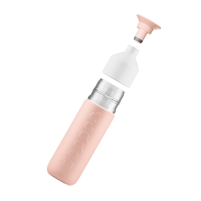 Dopper Insulated Large Pebble Peach│Thermosfles 580 ml│art. 6866│losse onderdelen zwevend boven elkaar