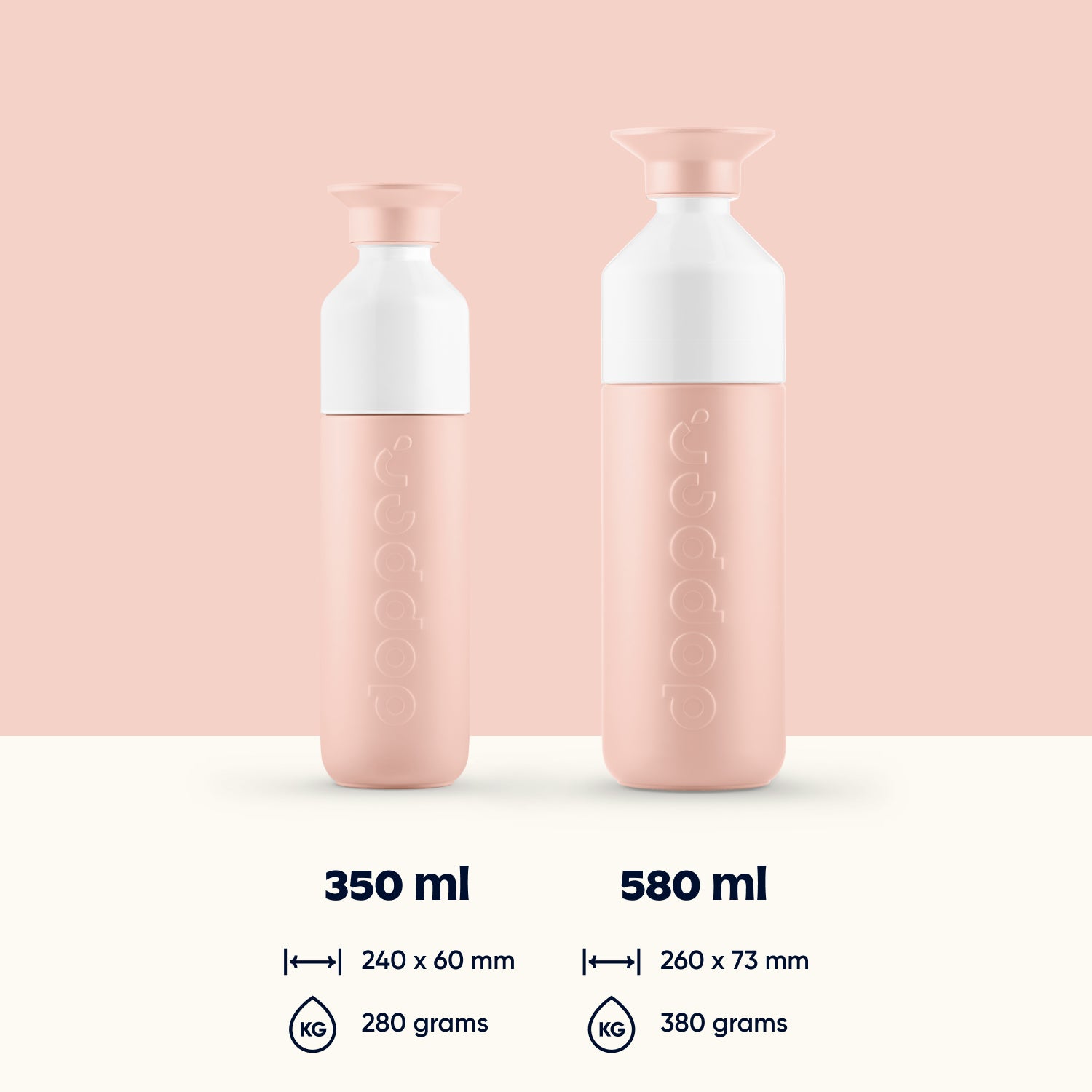 Dopper Insulated Large Pebble Peach│Thermosfles 580 ml│art. 6866│afmeting en gewicht