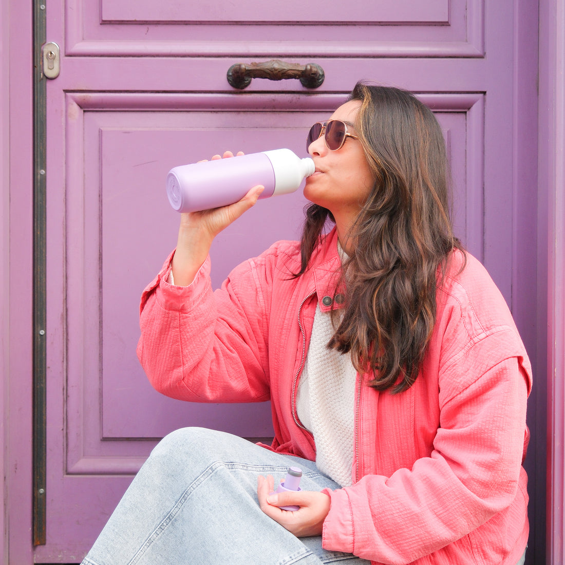 Dopper Insulated large Throwback Lilac│Thermosfles 580ml│art. 4435│vooraanzicht met Thermos logo