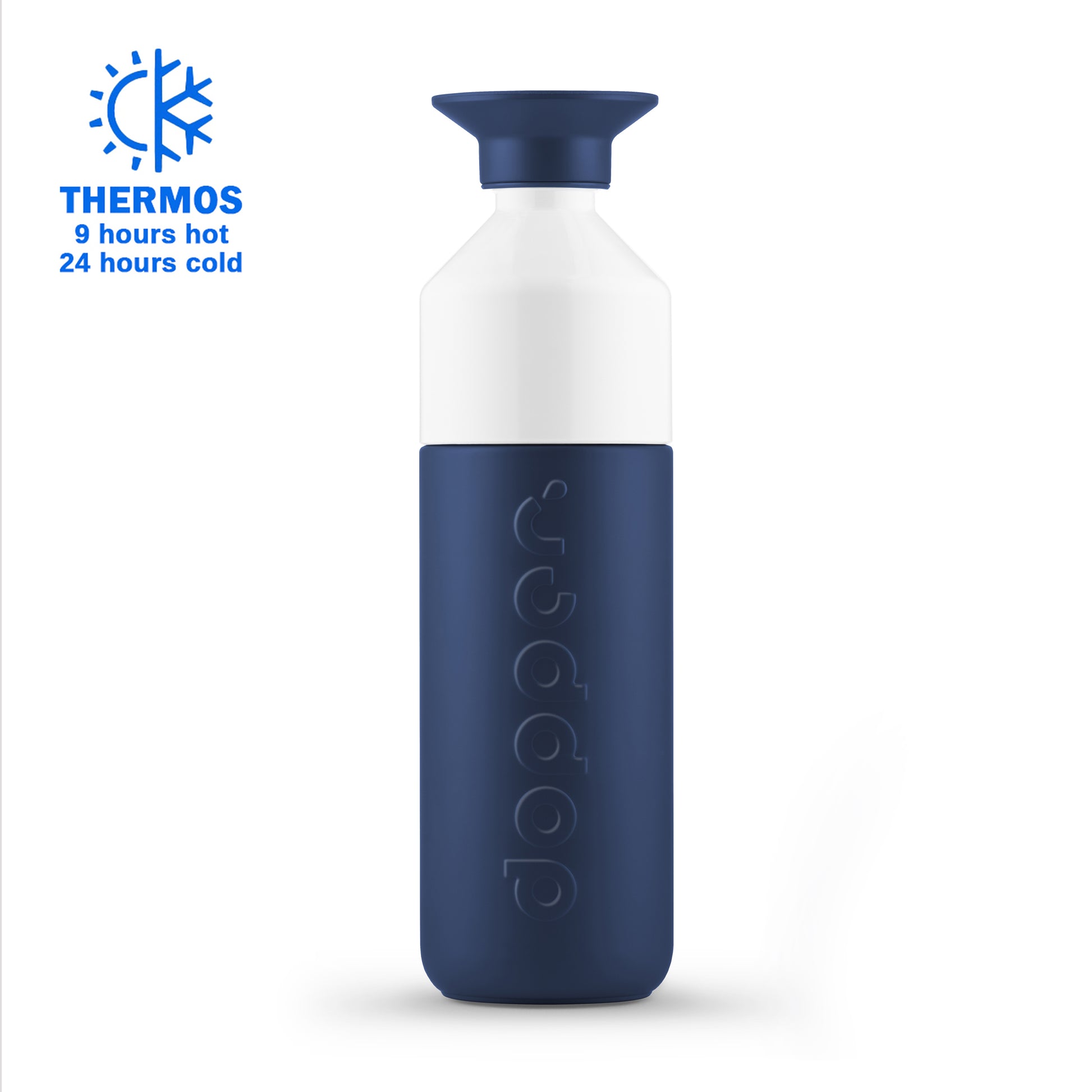 Dopper Insulated large Breaker Blue│Thermosfles 580ml Blauw│art. 3391│vooraanzicht met Thermos logo