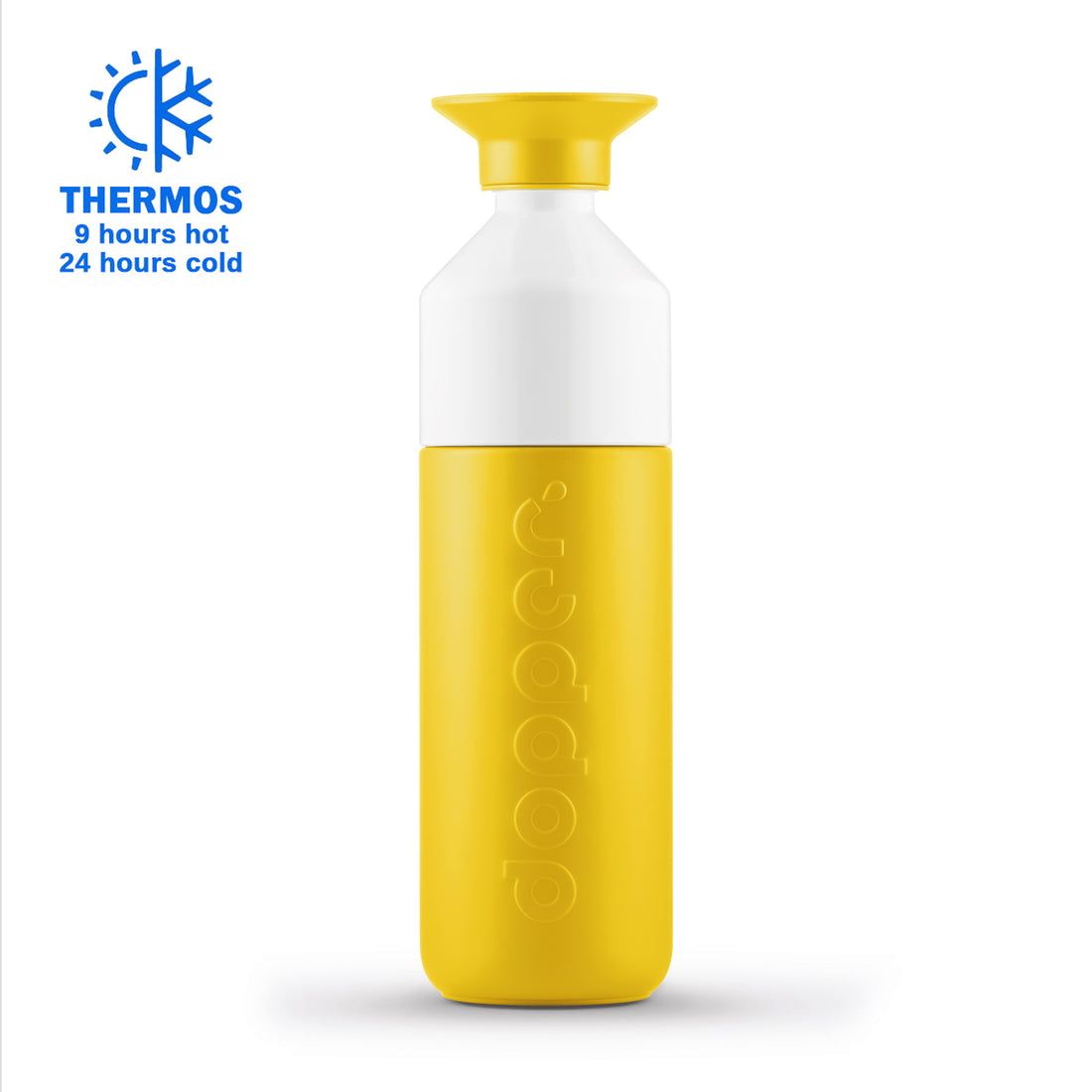Dopper Insulated Lemon Crush│Thermosfles 580ml Geel│art. 4459│vooraanzicht met Thermos logo