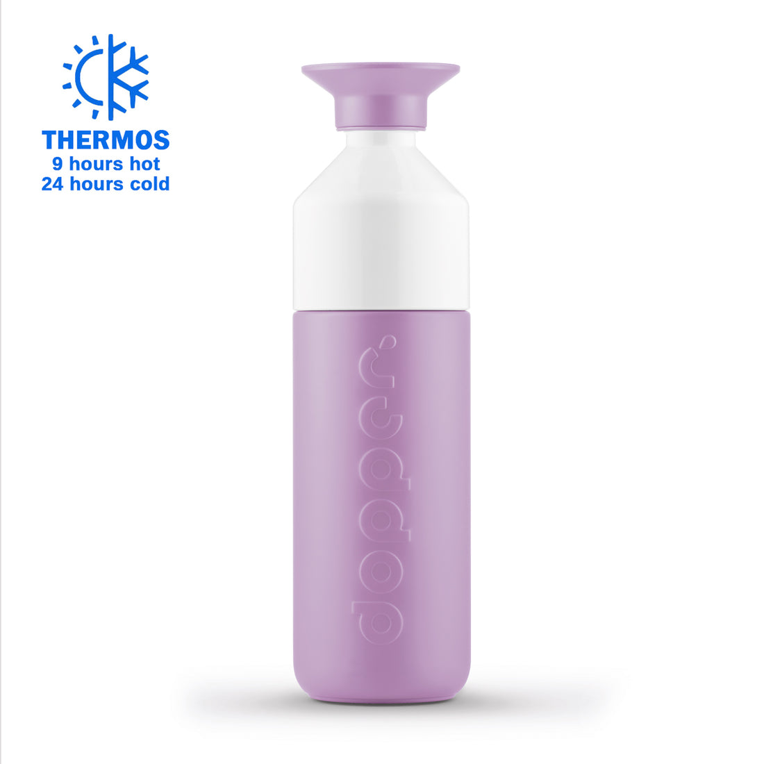Dopper Insulated large Throwback Lilac│Thermosfles 580ml│art. 4435│vooraanzicht met Thermos logo