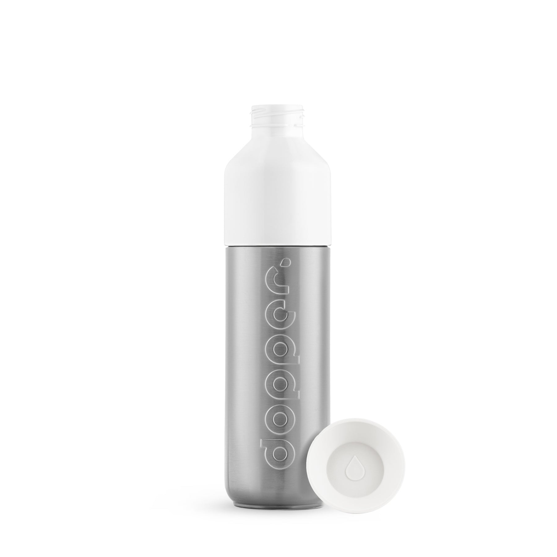Dopper Insulated Silver Thermosfles 350ml│art. 7214│vooraanzicht met losse dop