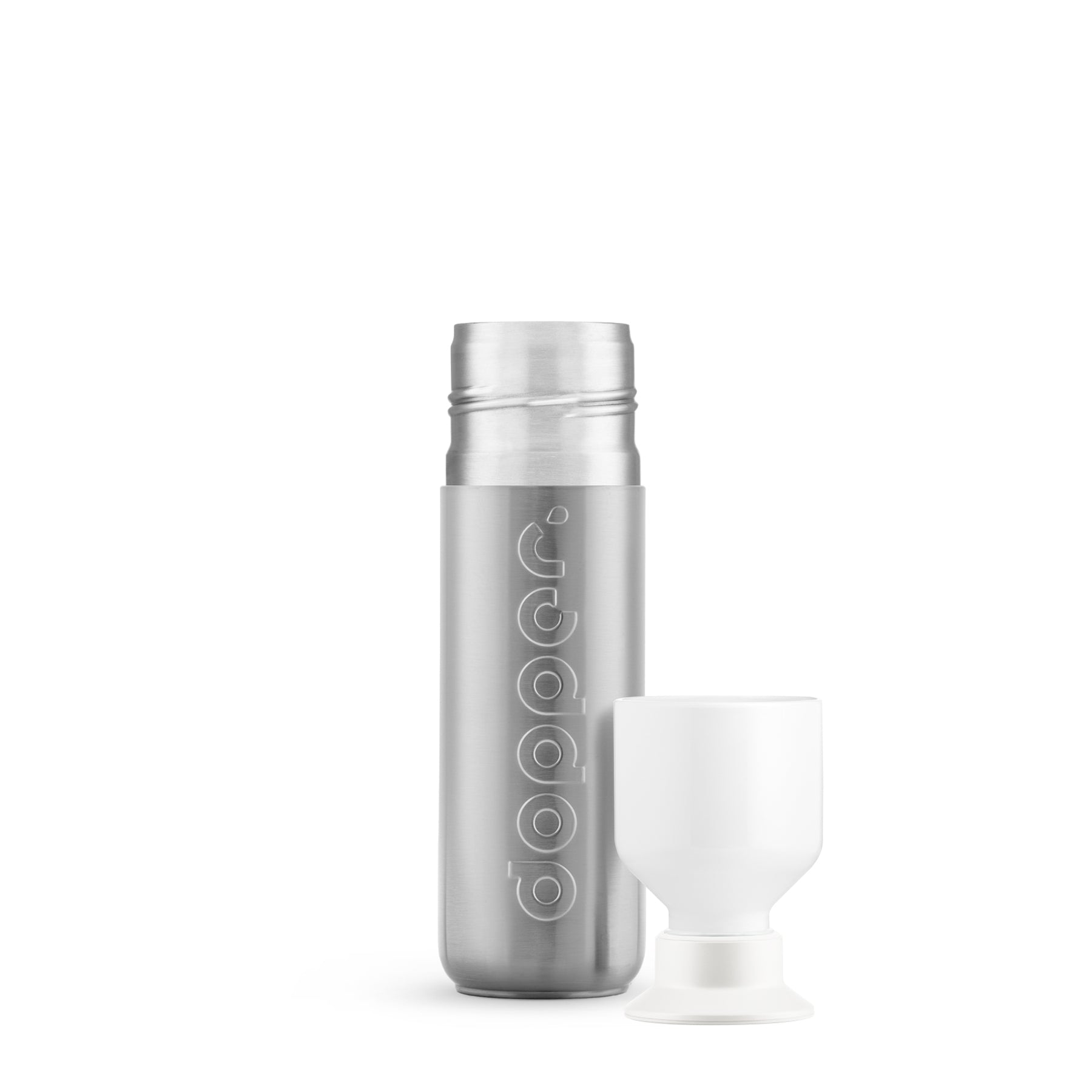 Dopper Insulated Silver Thermosfles 350ml│art. 7214│vooraanzicht met losse beker